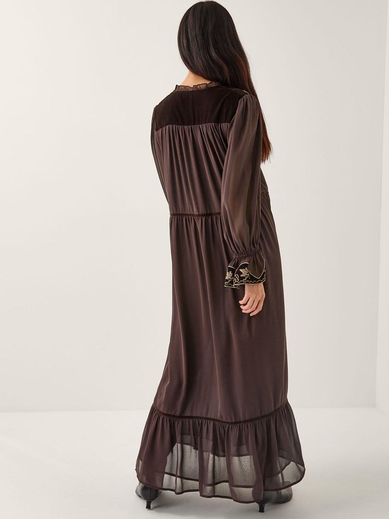  image of monsoon-nova-embroidered-yoke-dress-brown