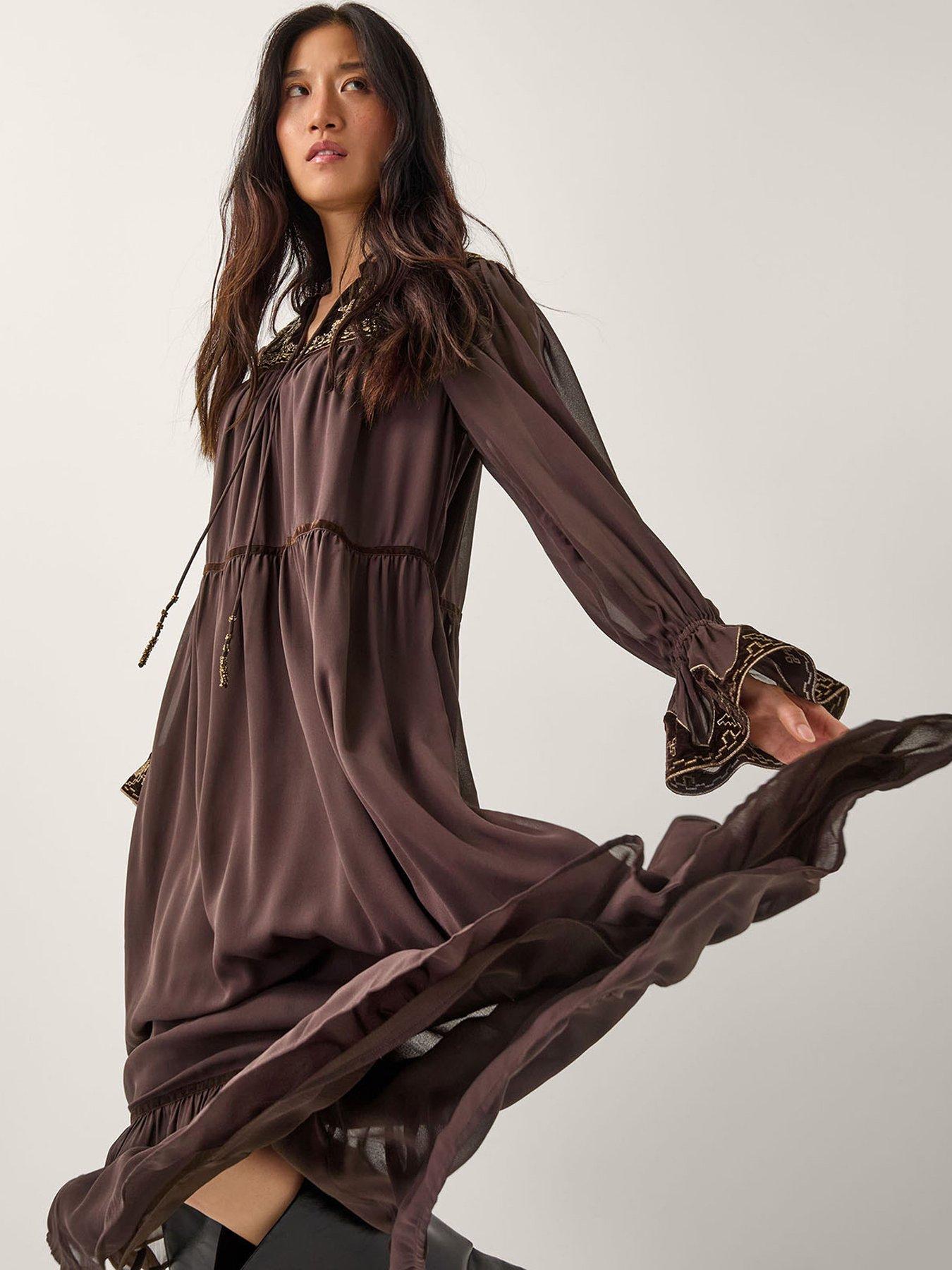monsoon brown dress Nova Embroidered Yoke - tone:Cream bohemian style for warm Colors:Wisteria Blush Strapless A-Line Wedding