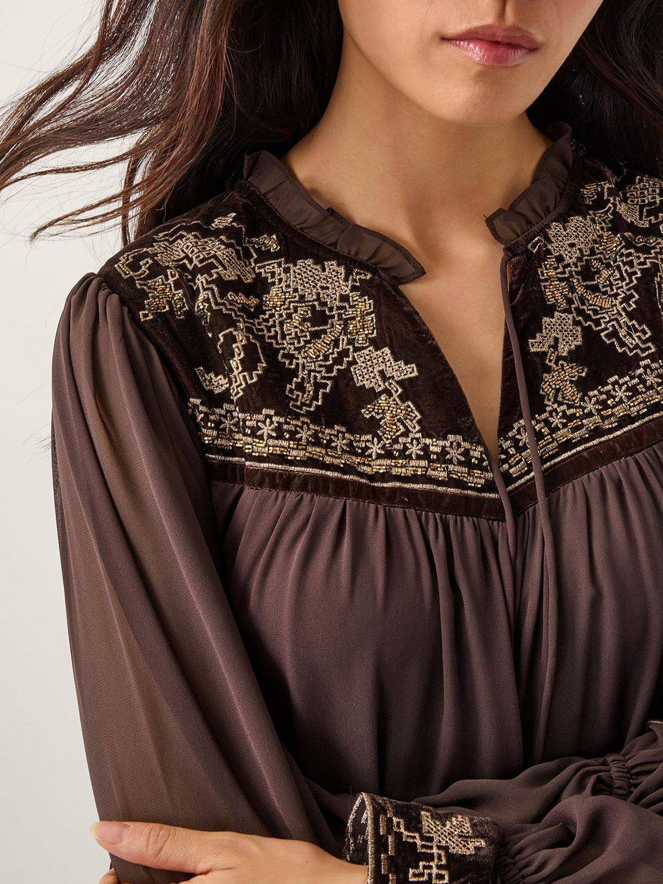  image of monsoon-nova-embroidered-yoke-dress-brown