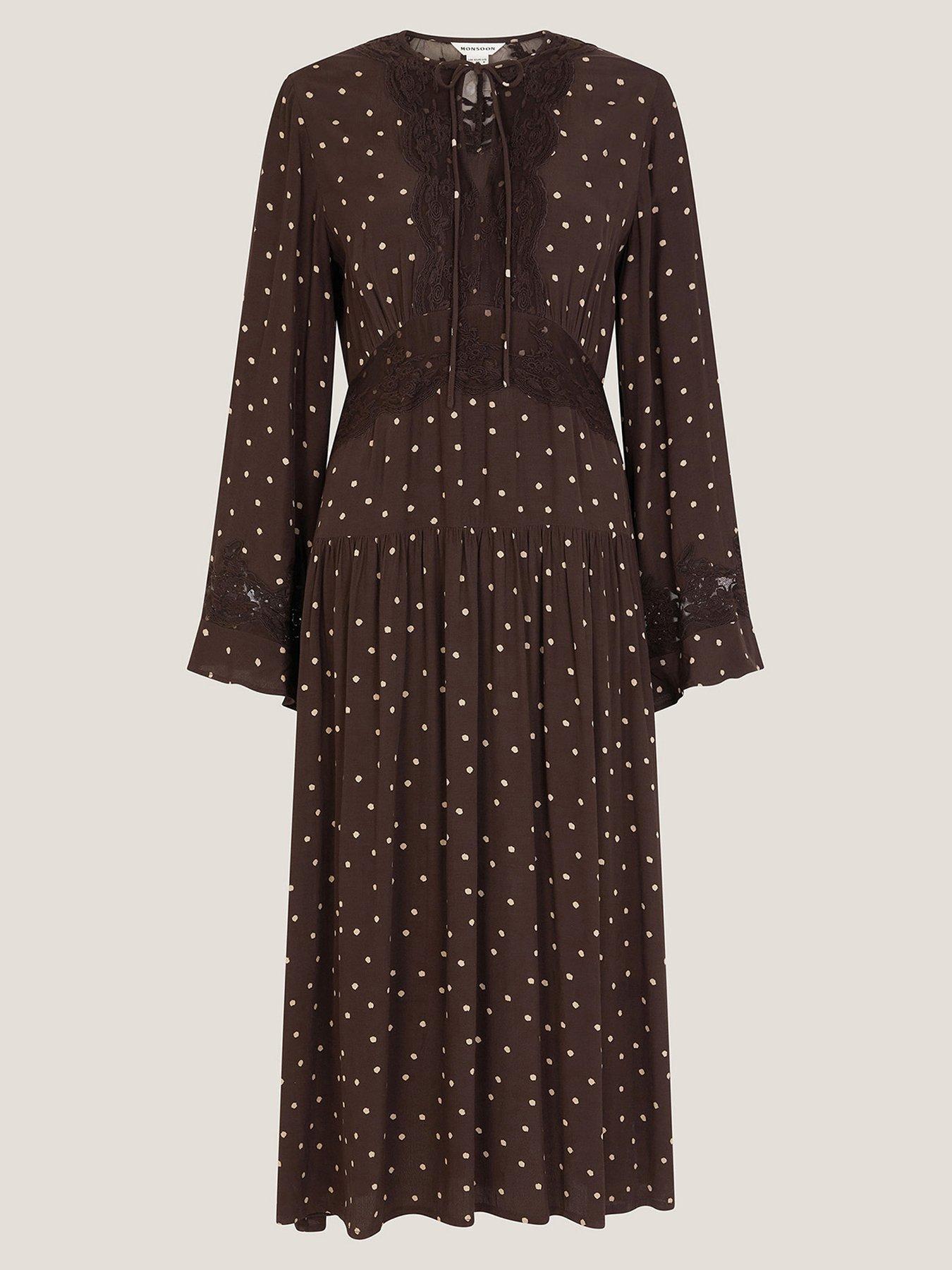 image of monsoon-mackie-spot-dress-brown