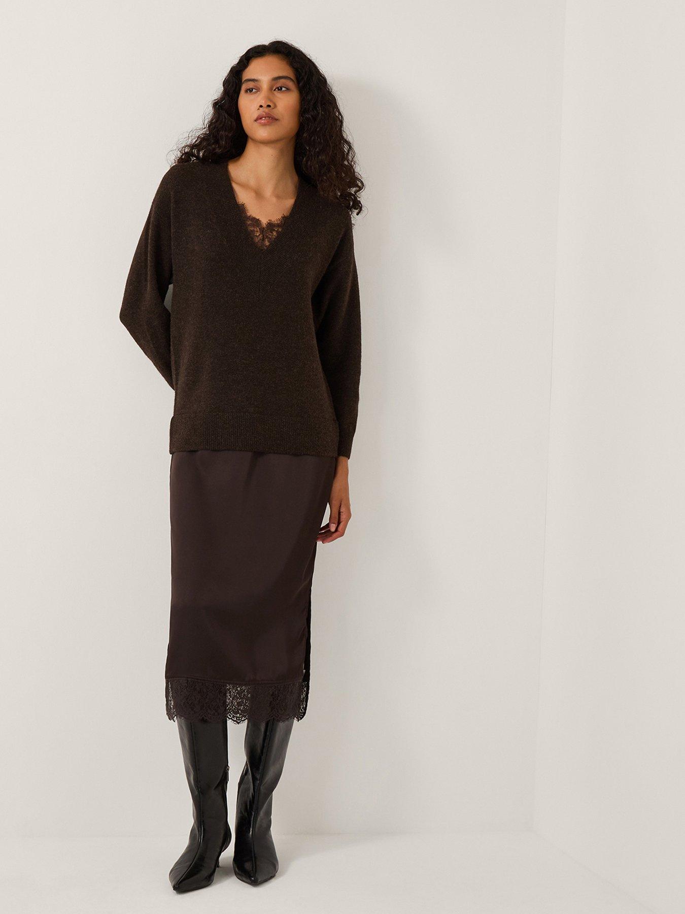 Monsoon Fay Fabric Mix Dress - Brown