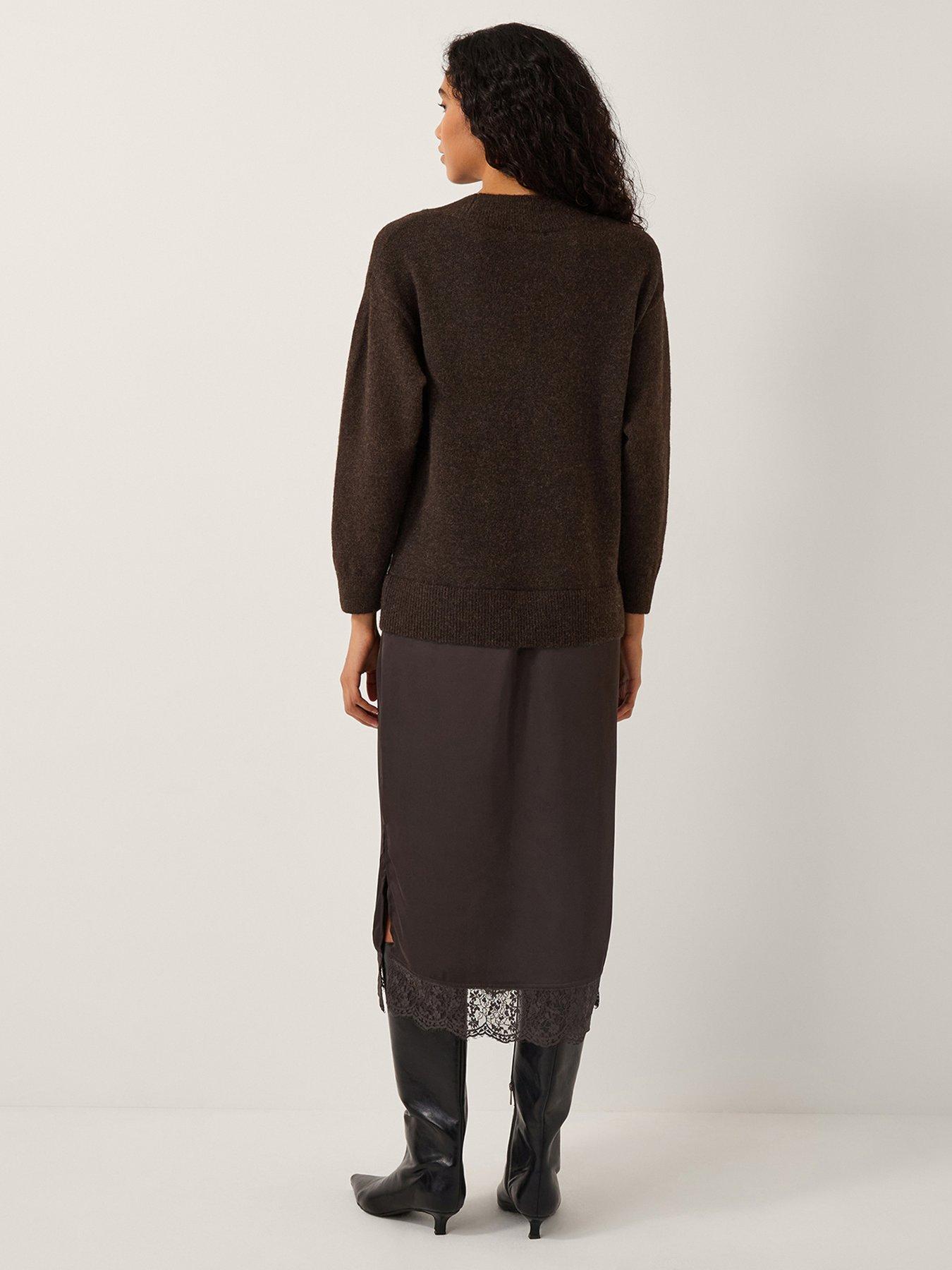  image of monsoon-fay-fabric-mix-dress-brown