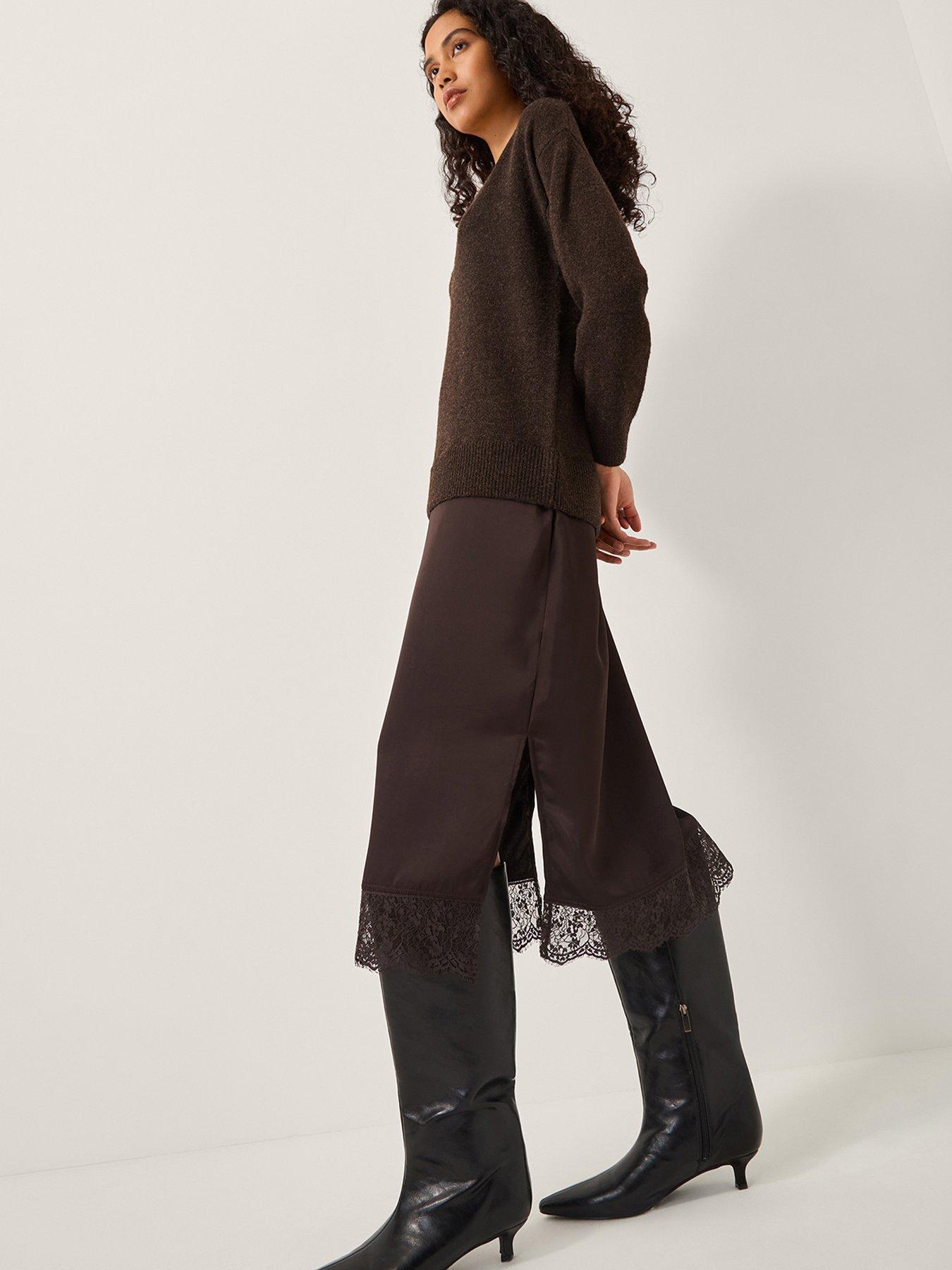  image of monsoon-fay-fabric-mix-dress-brown