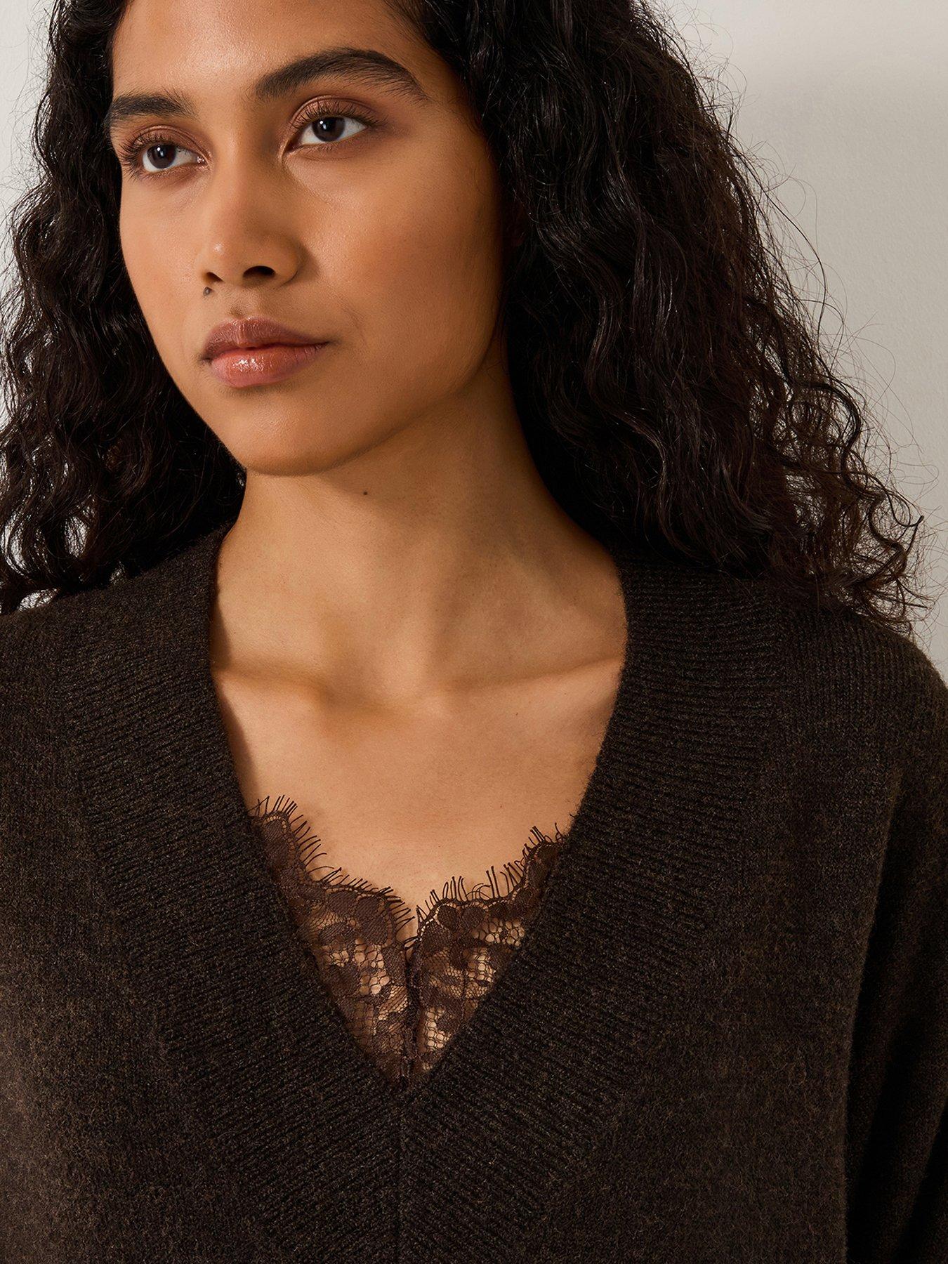  image of monsoon-fay-fabric-mix-dress-brown