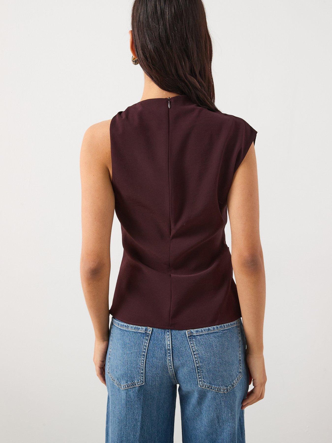  image of mango-sleeveless-top-metal-shoulder-detail-burgundy