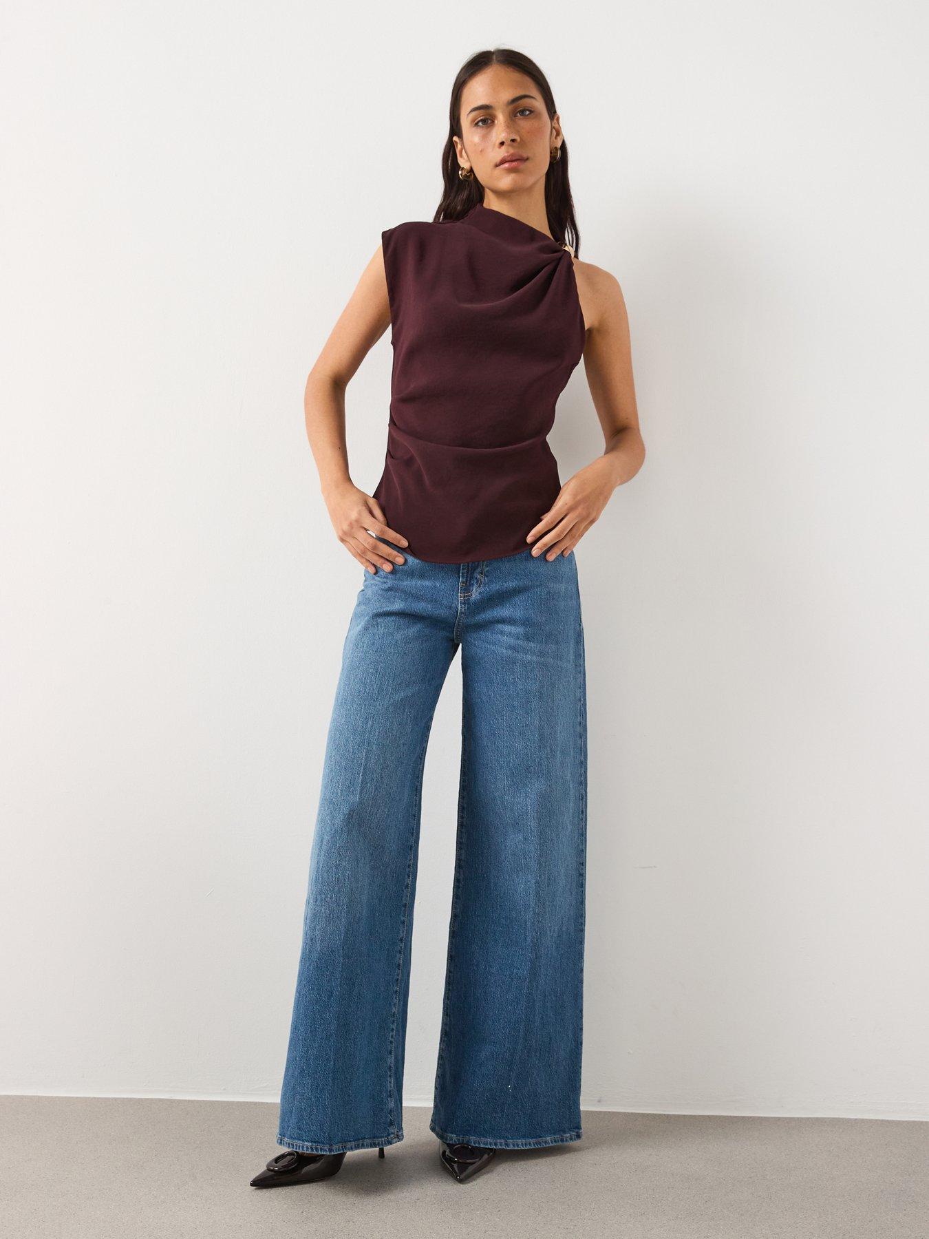  image of mango-sleeveless-top-metal-shoulder-detail-burgundy