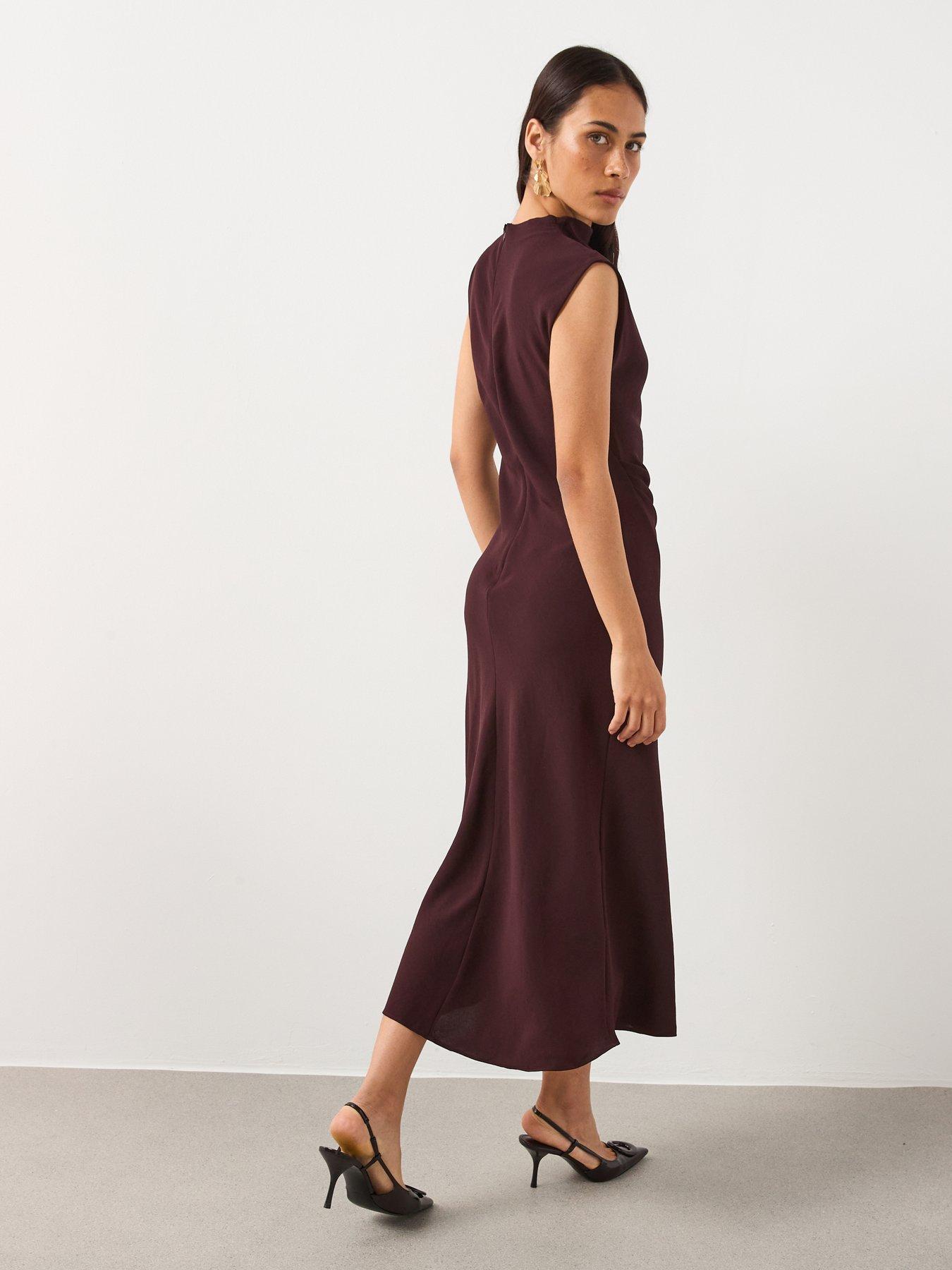  image of mango-dress-with-asymmetrical-neck-and-metallic-detail-brown