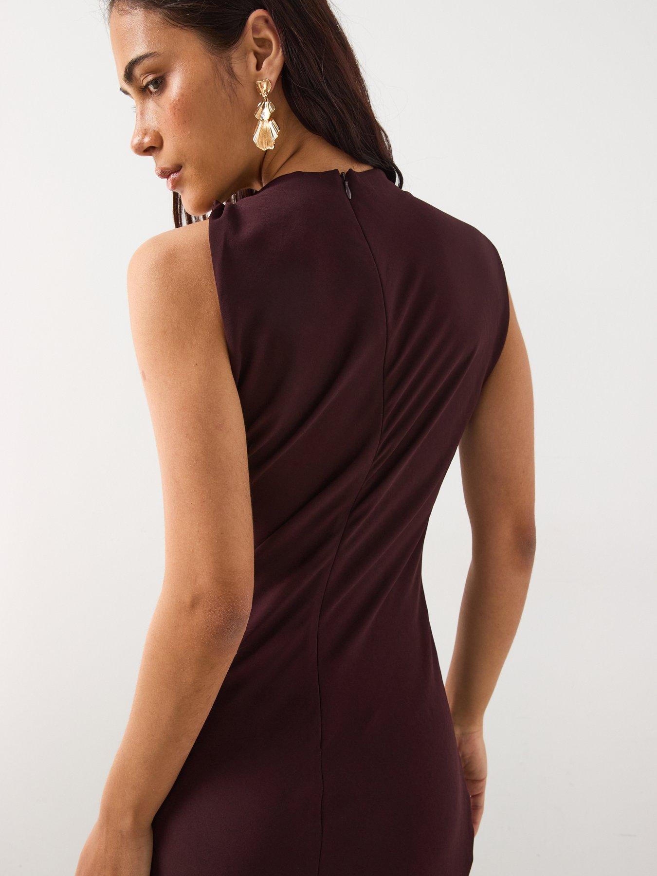  image of mango-dress-with-asymmetrical-neck-and-metallic-detail-brown