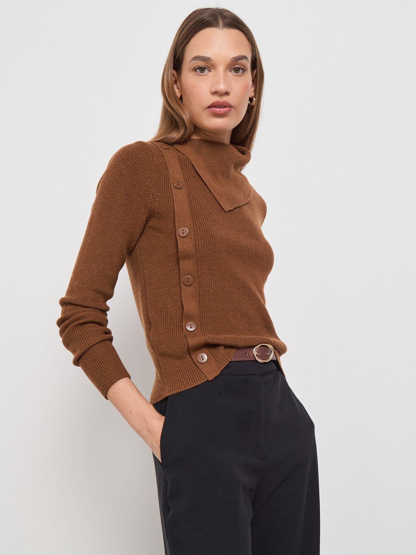 mango-sweater-with-asymmetrical-neck-and-buttons-brown