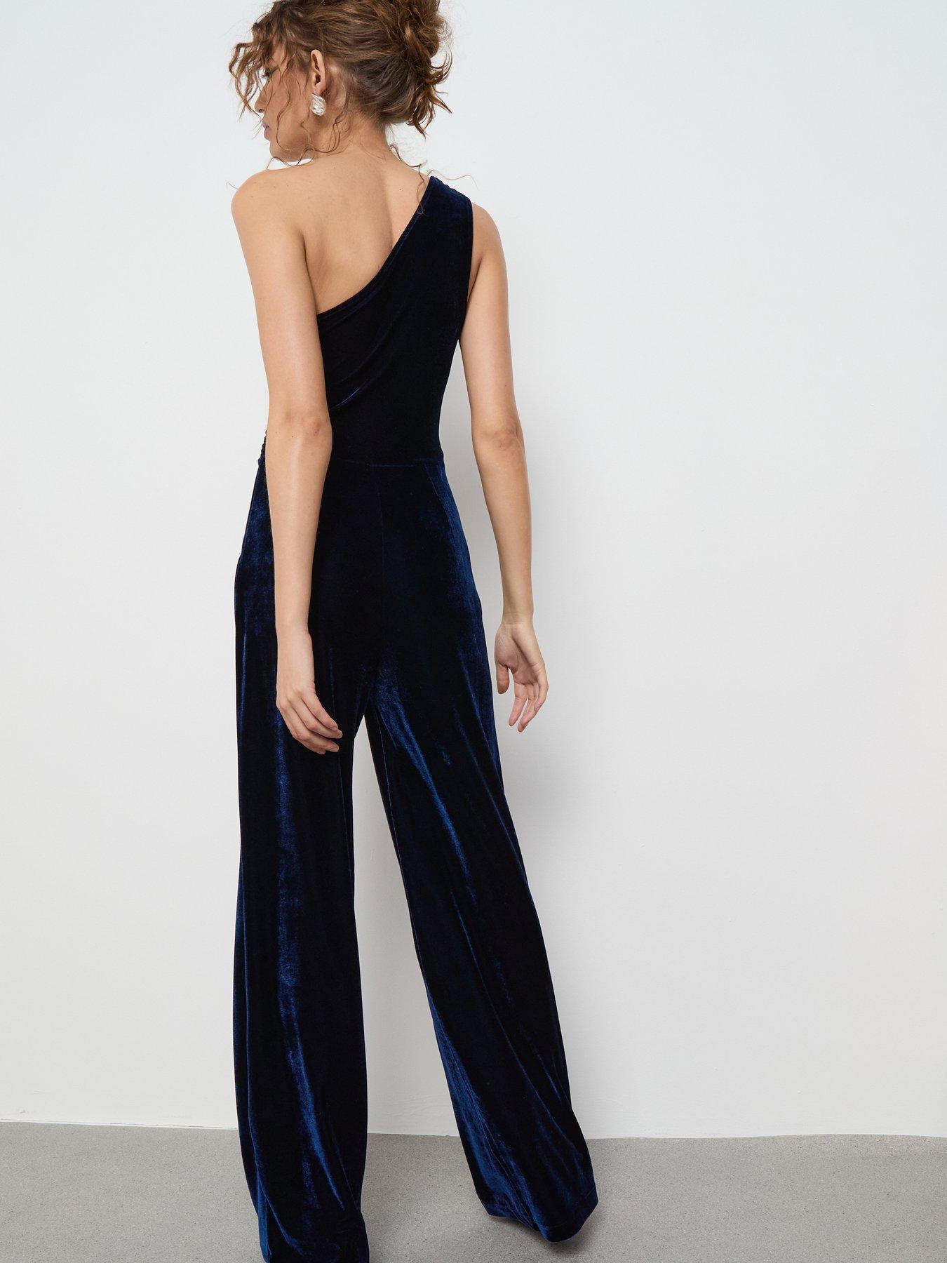  image of mango-velvet-jumpsuit-with-metallic-detail-navy