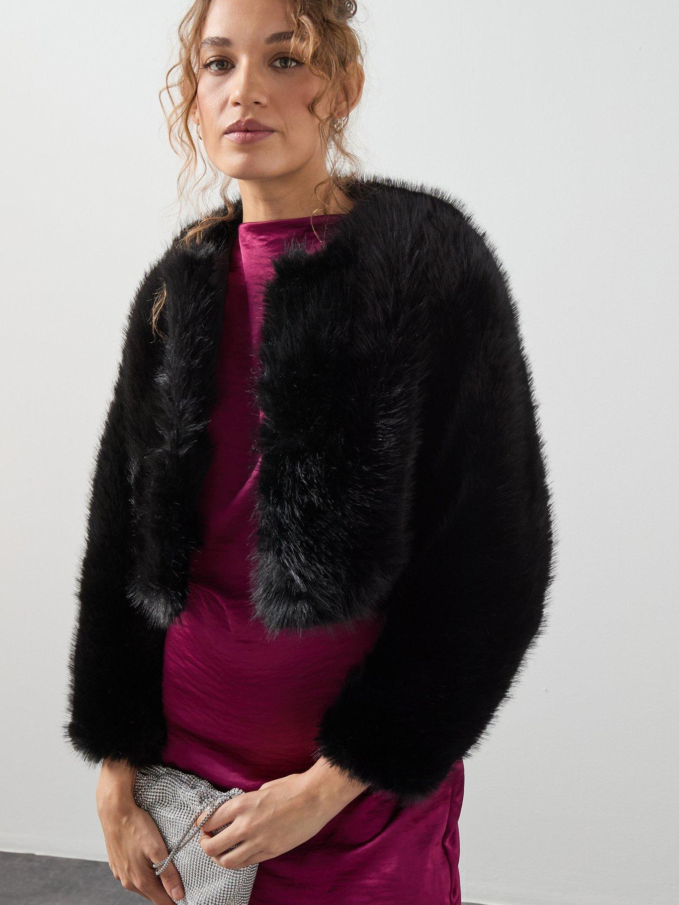  image of mango-faux-fur-cropped-jacket-black