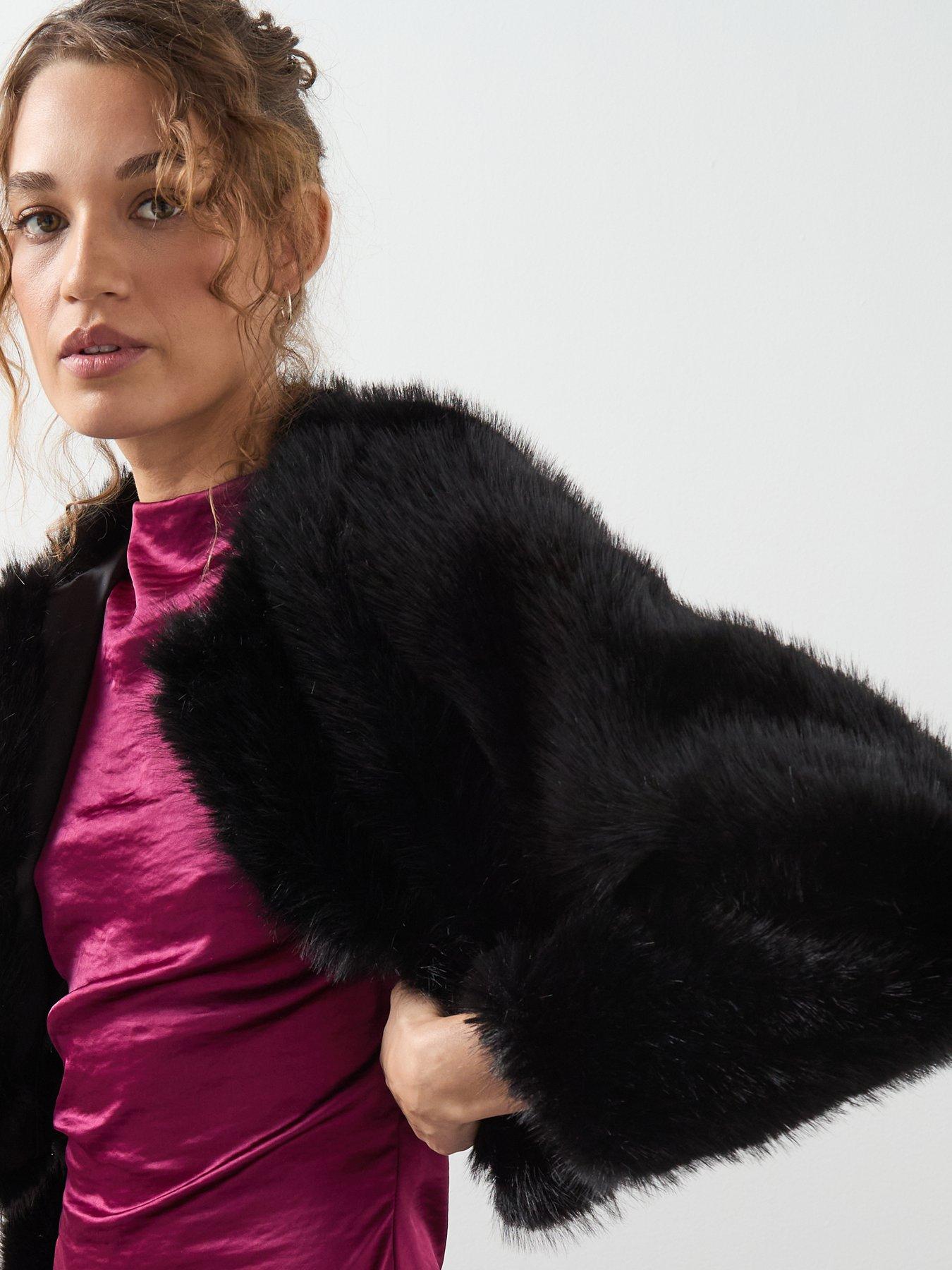  image of mango-faux-fur-cropped-jacket-black