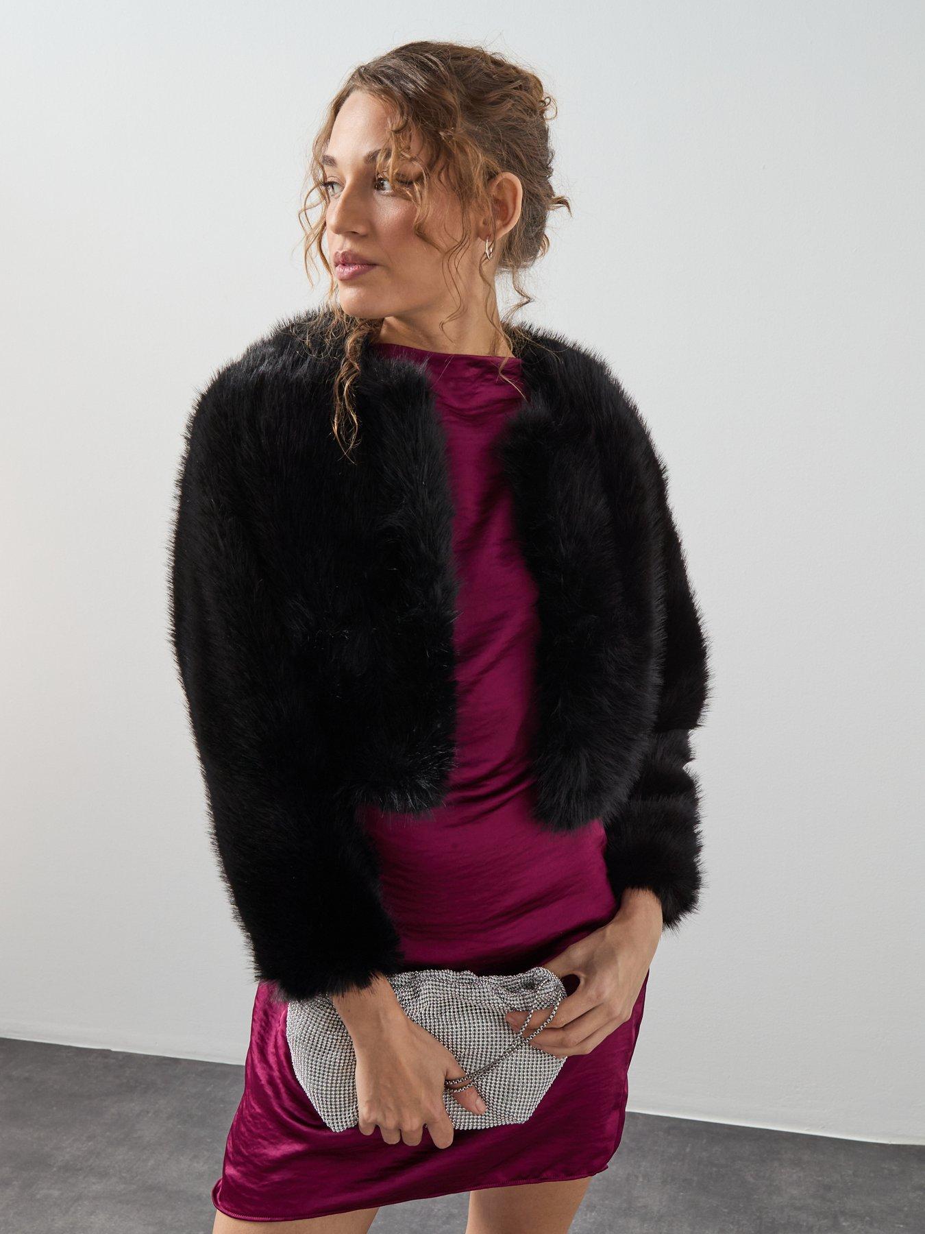  image of mango-faux-fur-cropped-jacket-black