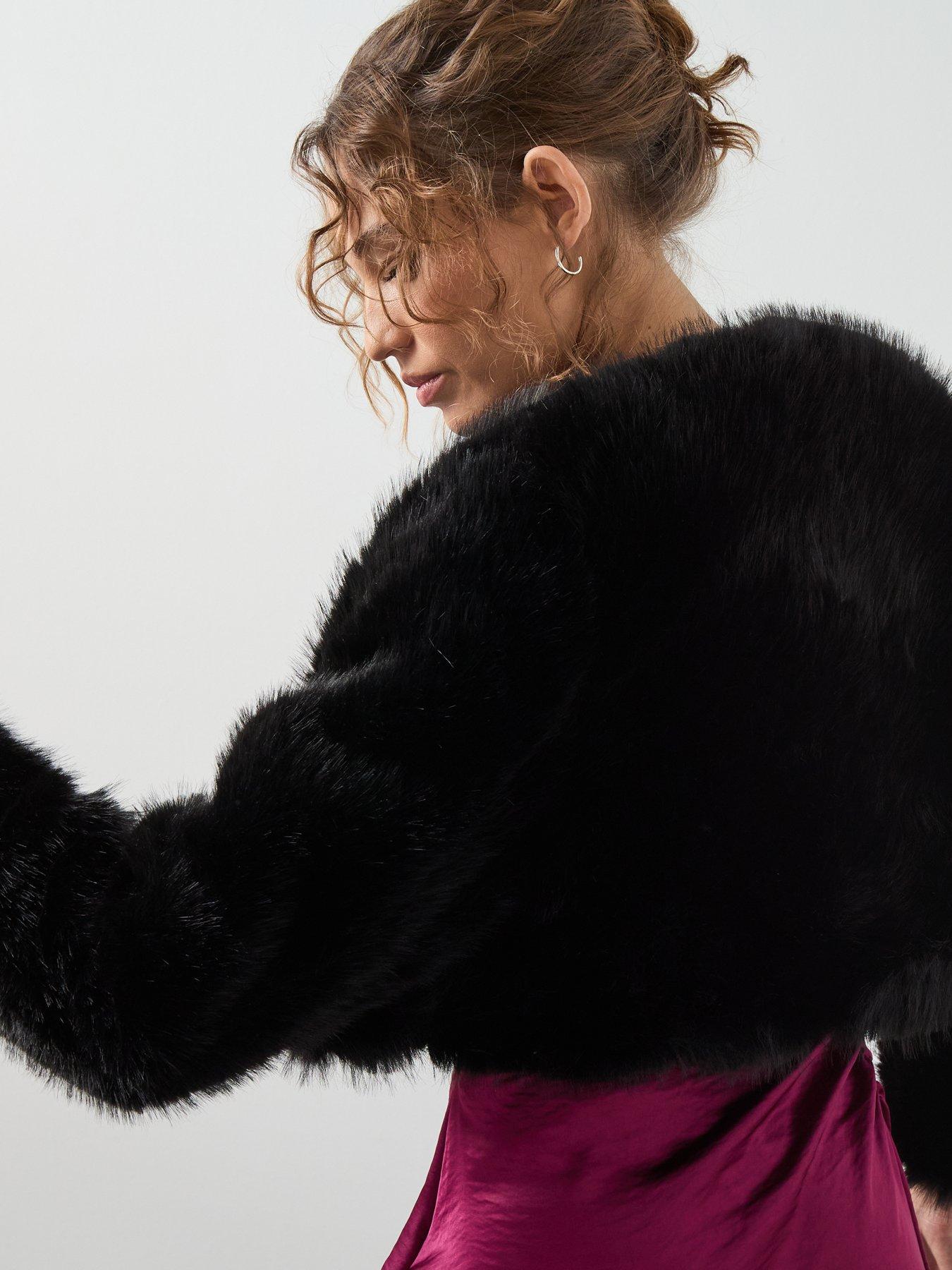  image of mango-faux-fur-cropped-jacket-black