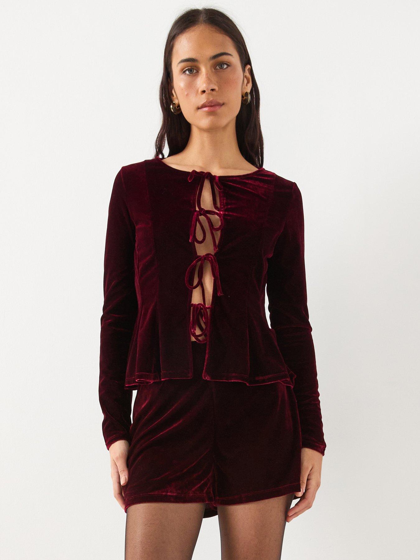  image of mango-velvet-blouse-with-bows-red