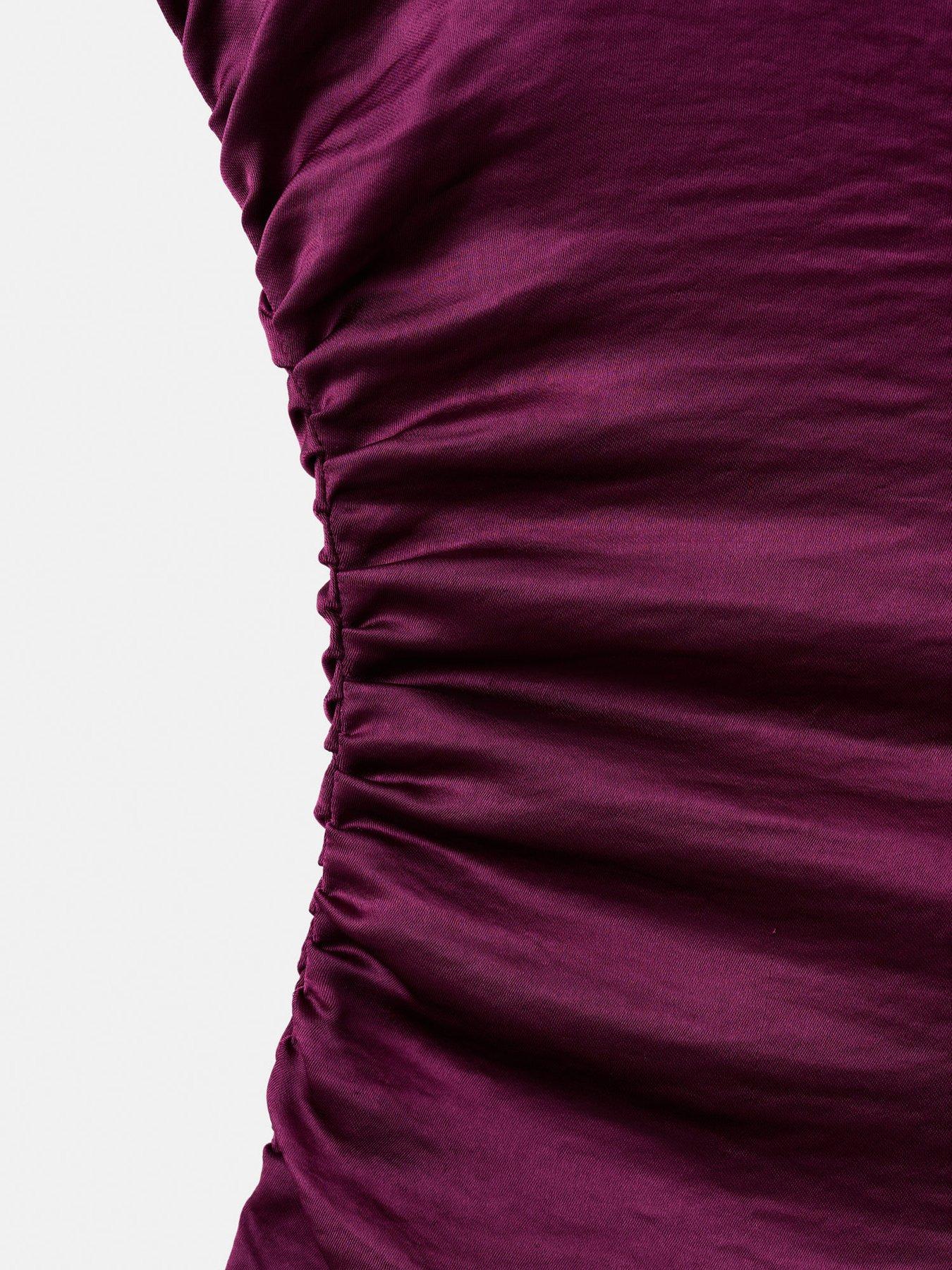 Image 6 of 6 of Mango Drape Satin Mini Dress - Red