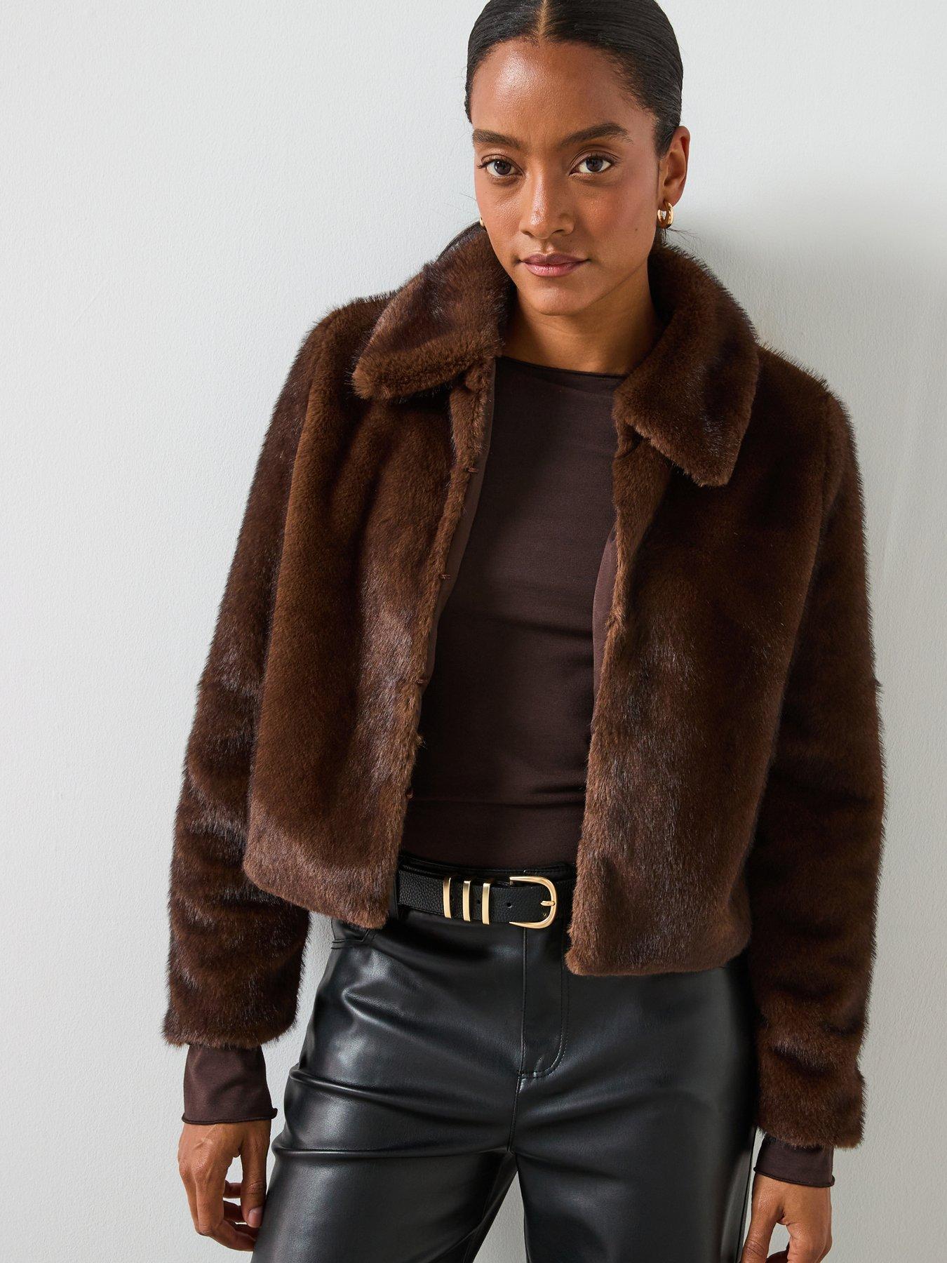  image of mango-faux-fur-jacket-brown