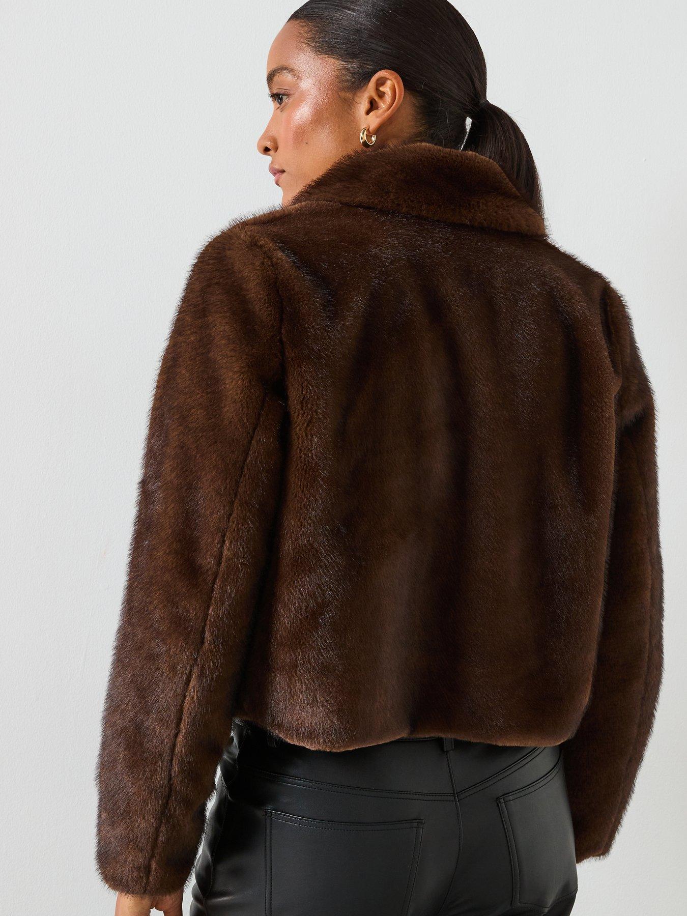  image of mango-faux-fur-jacket-brown