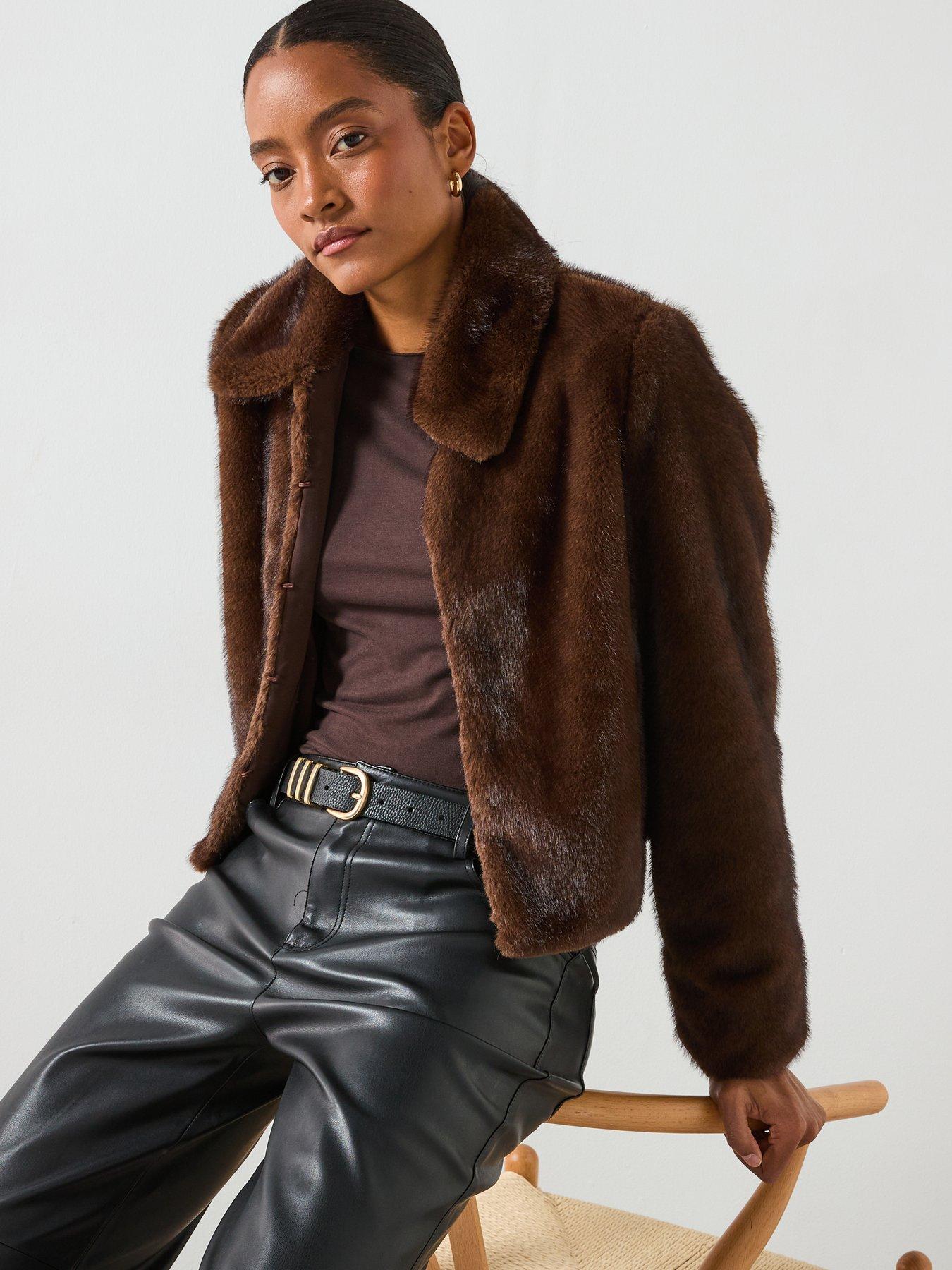  image of mango-faux-fur-jacket-brown