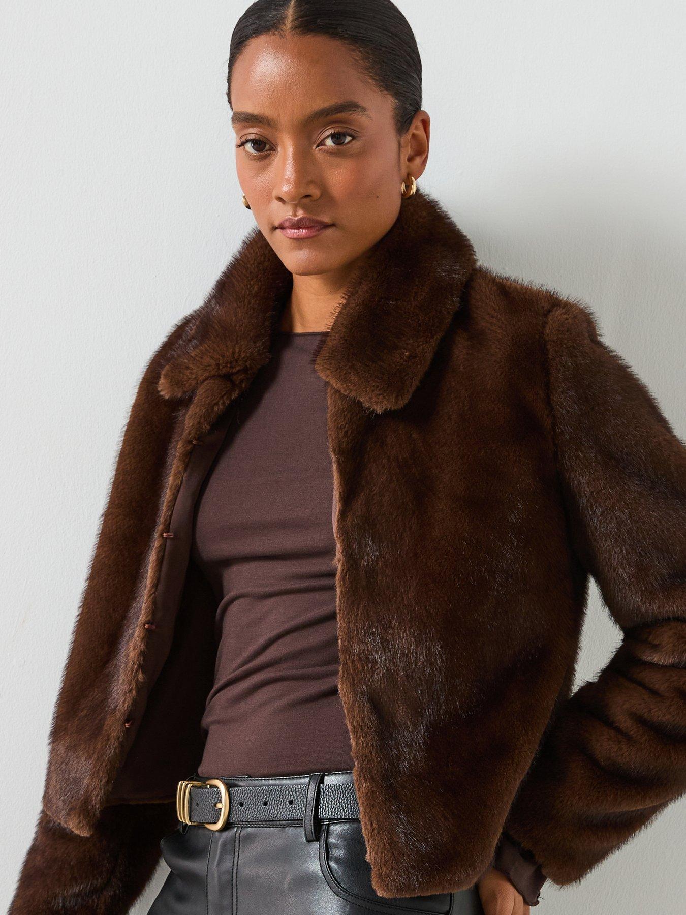  image of mango-faux-fur-jacket-brown