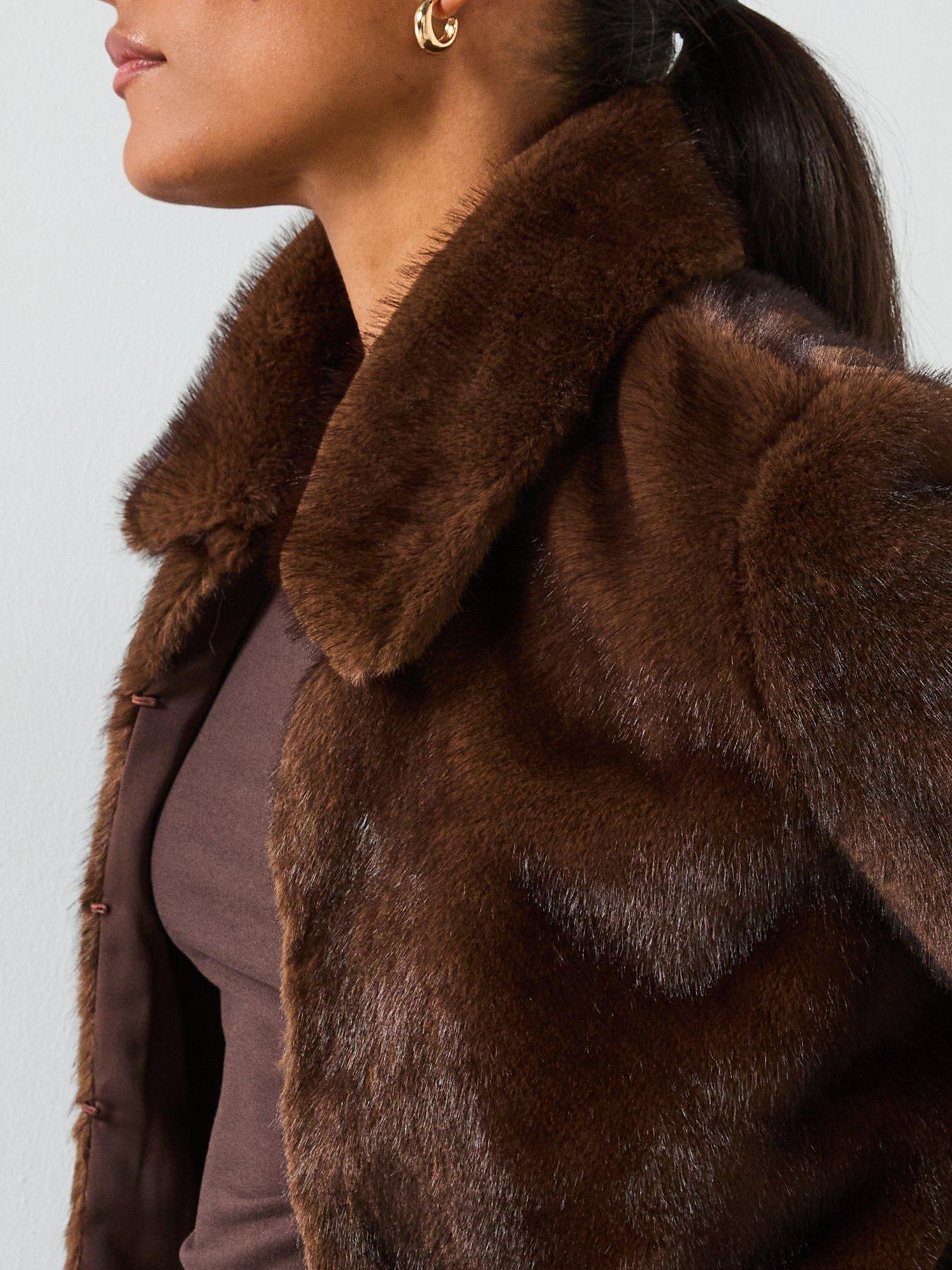  image of mango-faux-fur-jacket-brown