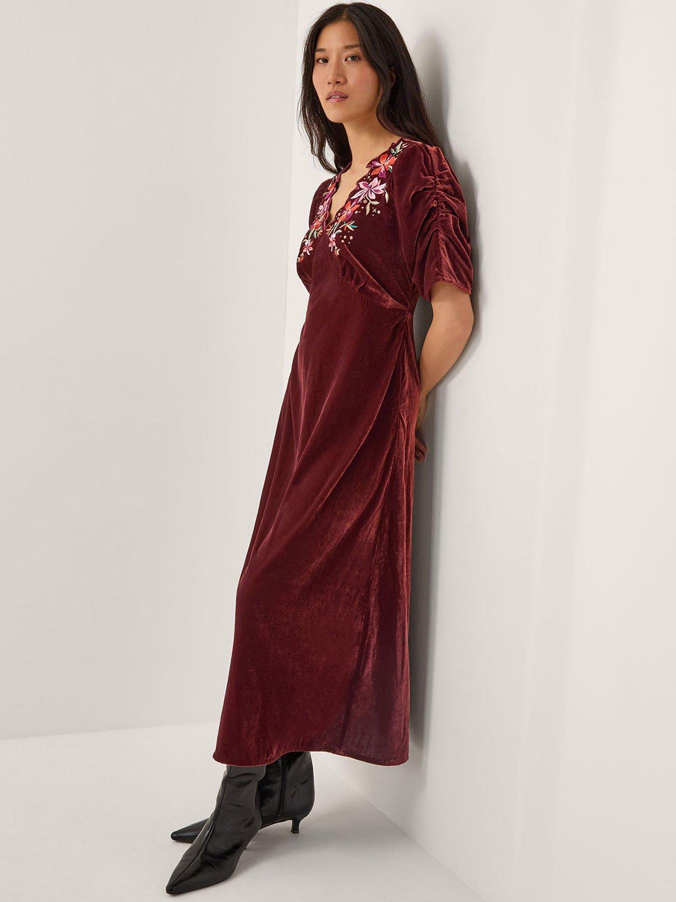  image of monsoon-josie-embroidered-dress-brown