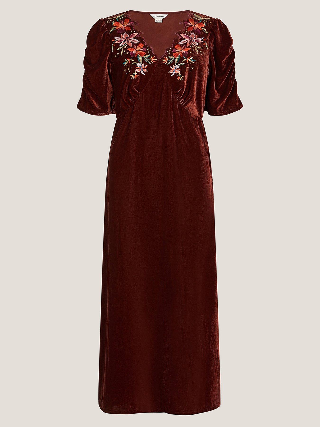  image of monsoon-josie-embroidered-dress-brown