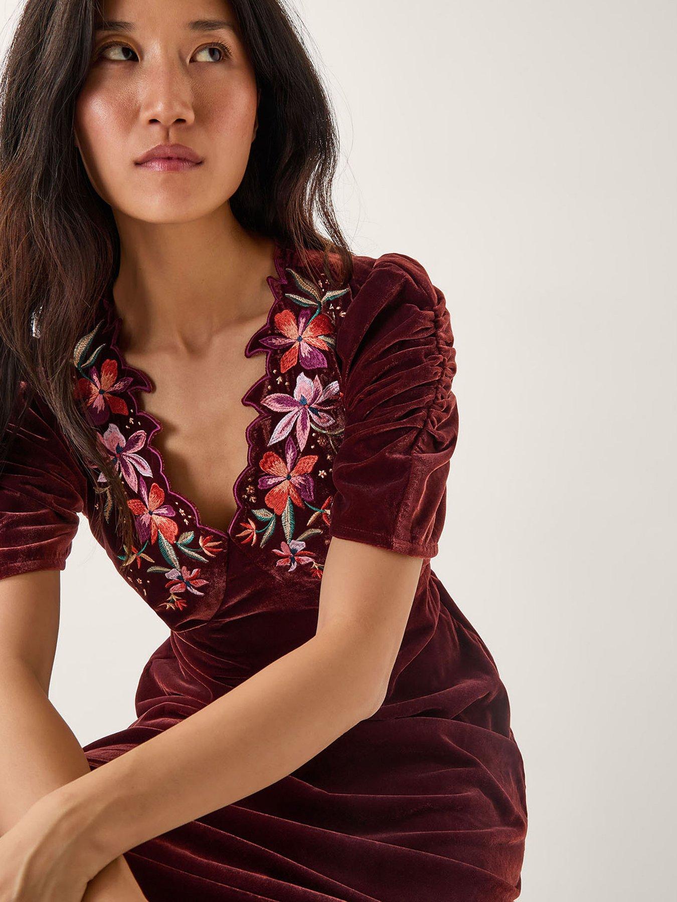  image of monsoon-josie-embroidered-dress-brown