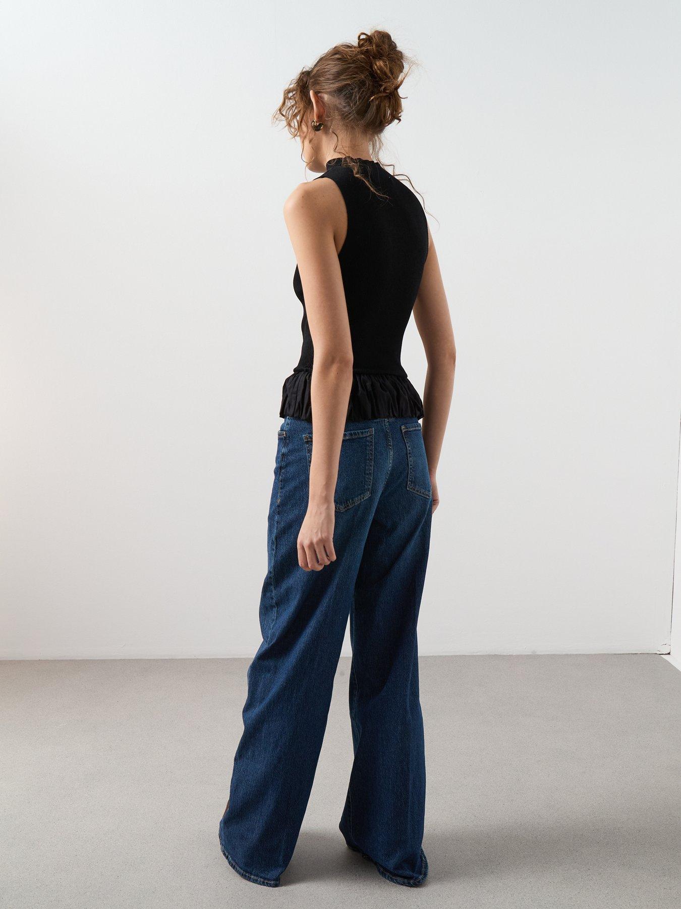  image of mango-peplum-high-neck-tank-top-black