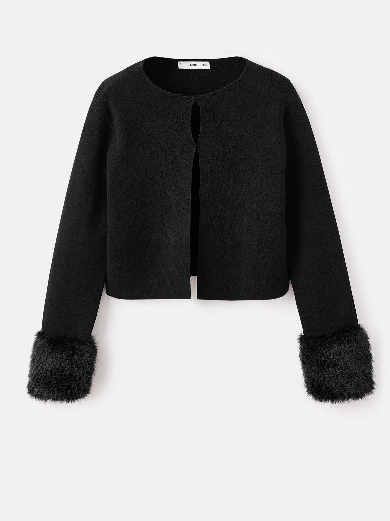  image of mango-faux-fur-cuff-cardigan-black