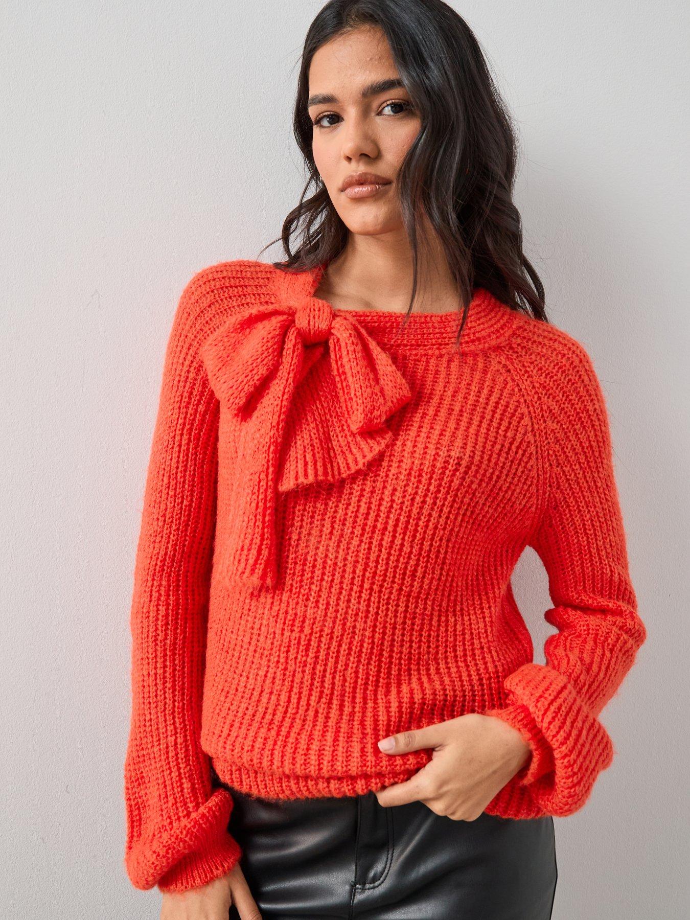 The Very Collection Bow Neck Knitted Jumper - Red