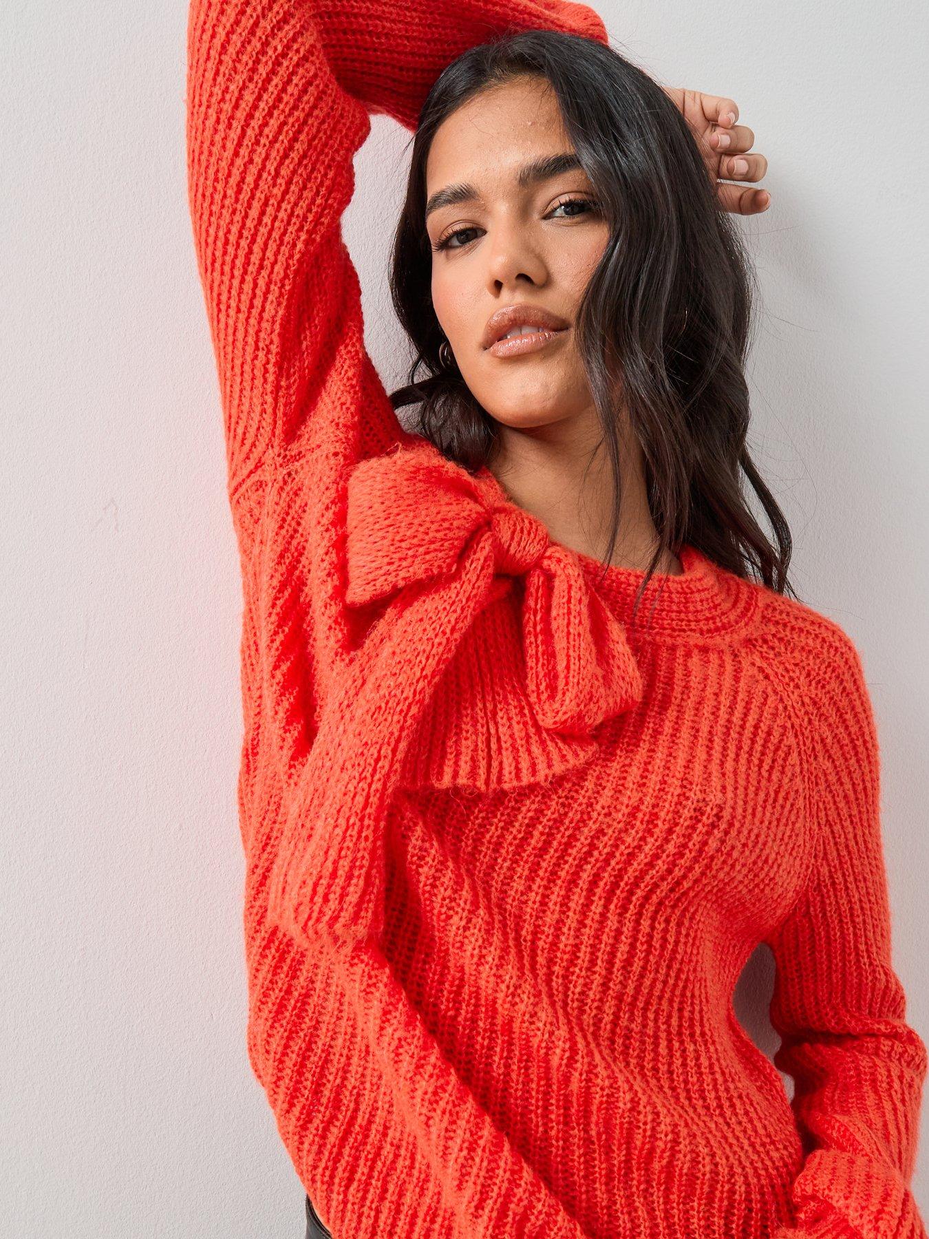 Image 5 of 6 of The Very Collection Bow Neck Knitted Jumper - Red