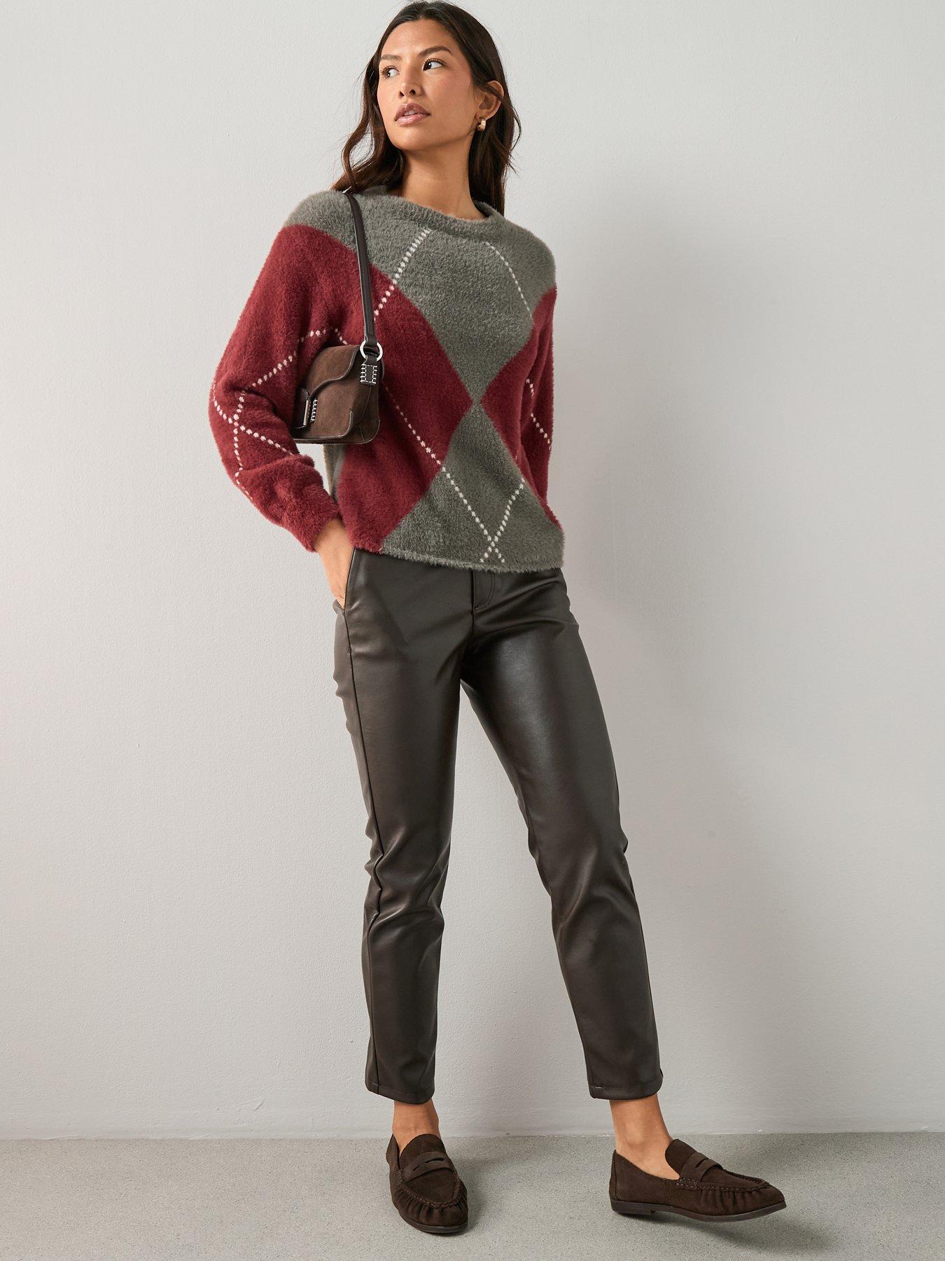 Image 3 of 6 of The Very Collection Crew Neck Argyle Knitted Jumper - Grey/burgundy