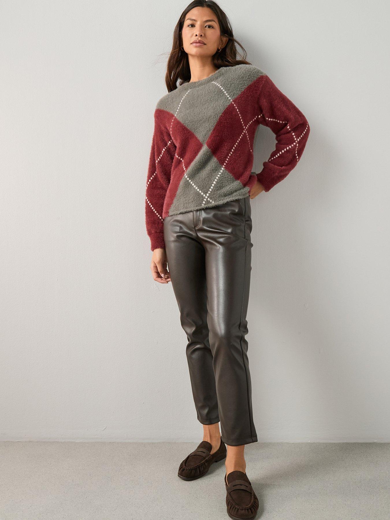 Image 5 of 6 of The Very Collection Crew Neck Argyle Knitted Jumper - Grey/burgundy