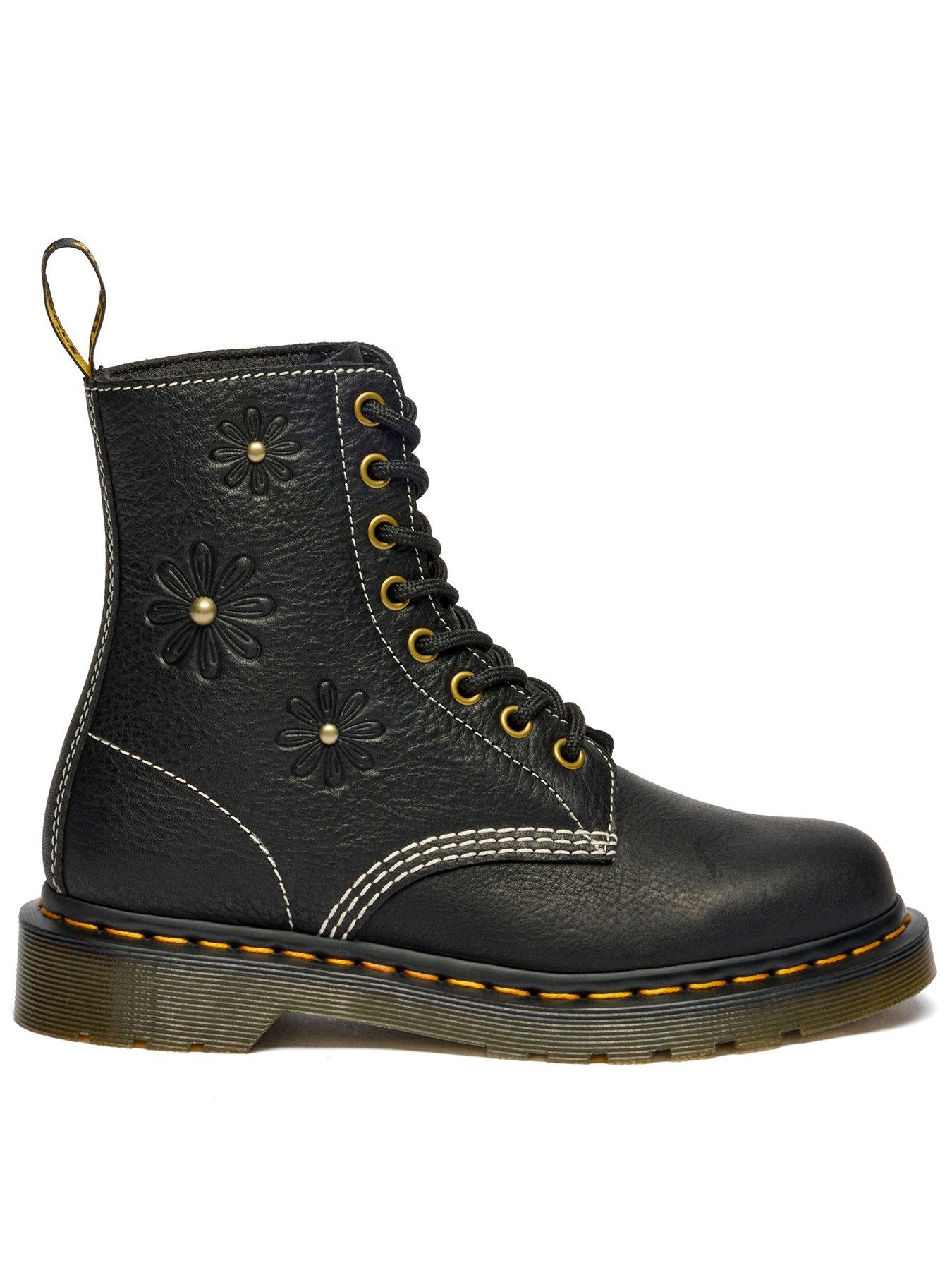 Dr Martens 1460 Pascal Flower 8 Eye Boot Grizzly - Black