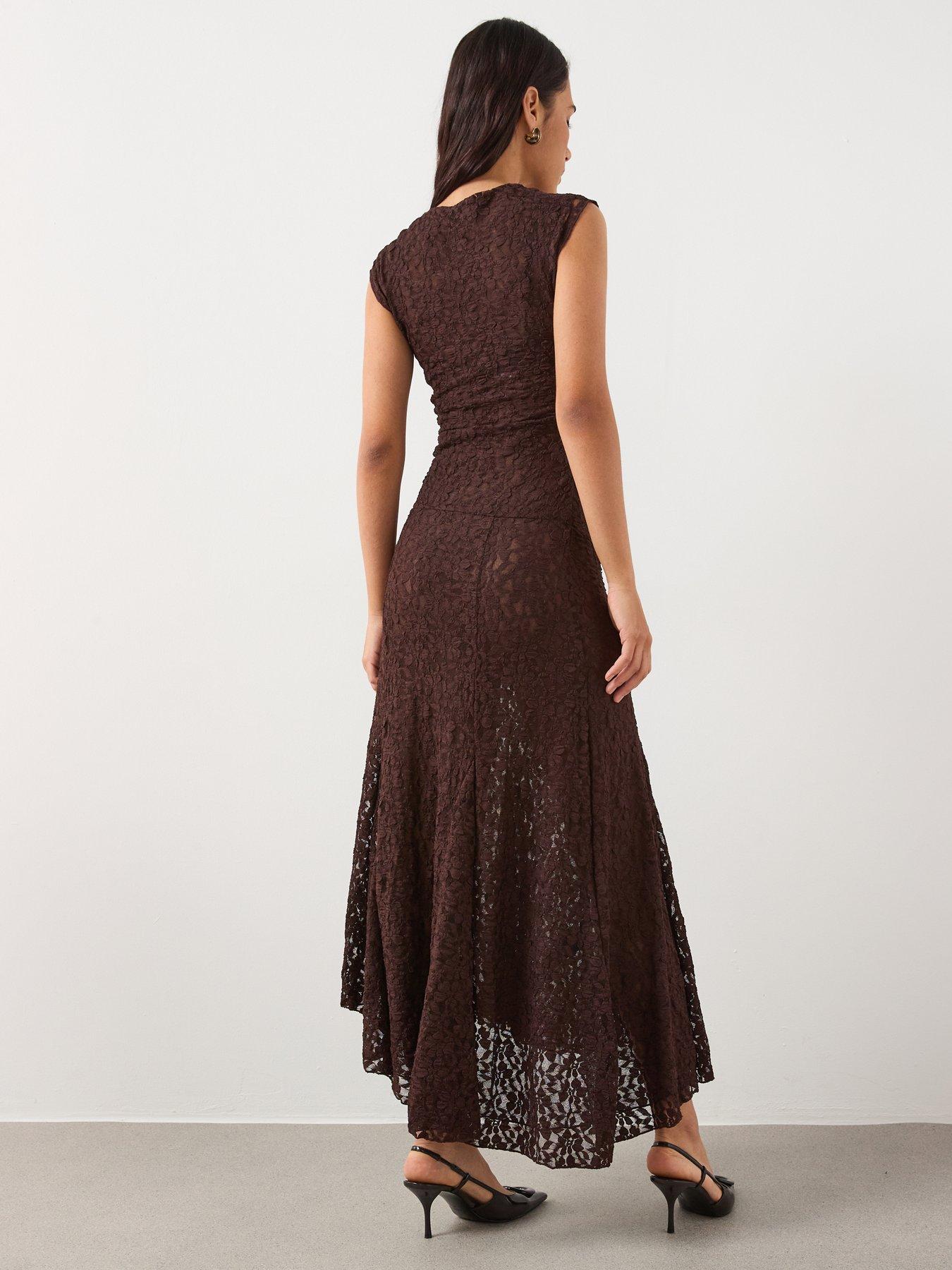 stillFront image of mango-asymmetric-lace-dress-brown