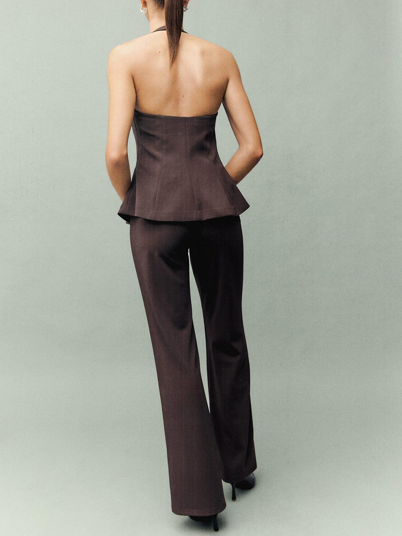  image of mango-straight-fit-trousers-with-elastic-waist-brown