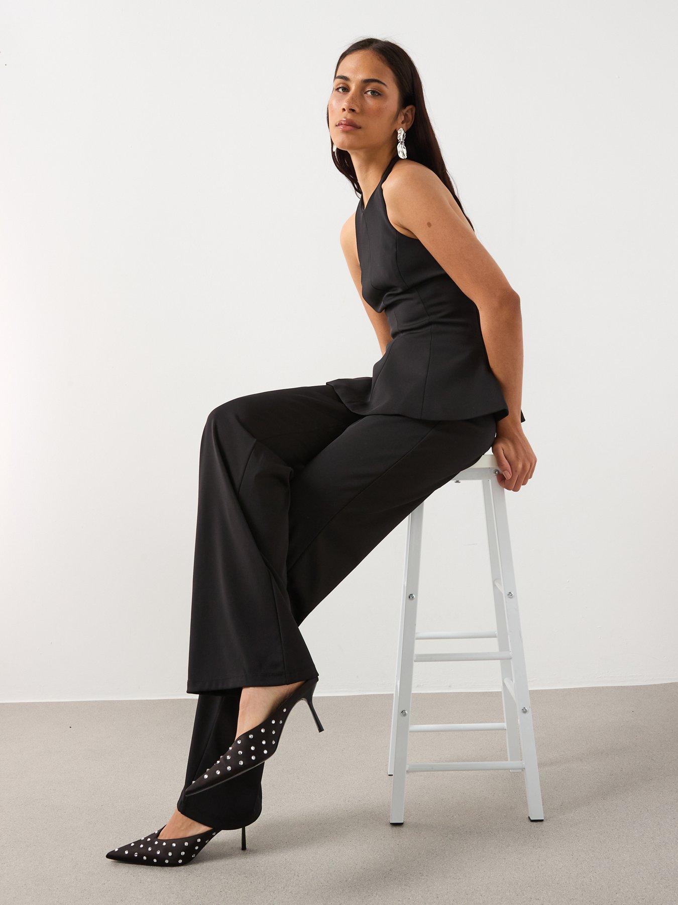  image of mango-straight-fit-trousers-with-elastic-waist-black