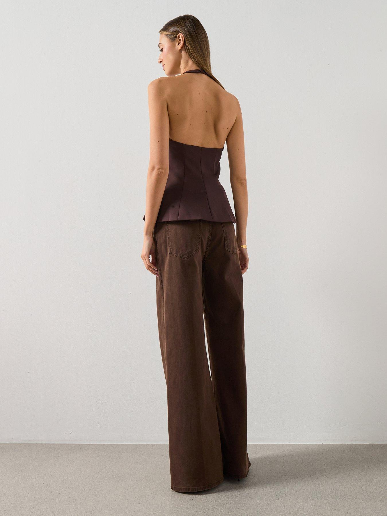  image of mango-halterneck-peplum-top-brown