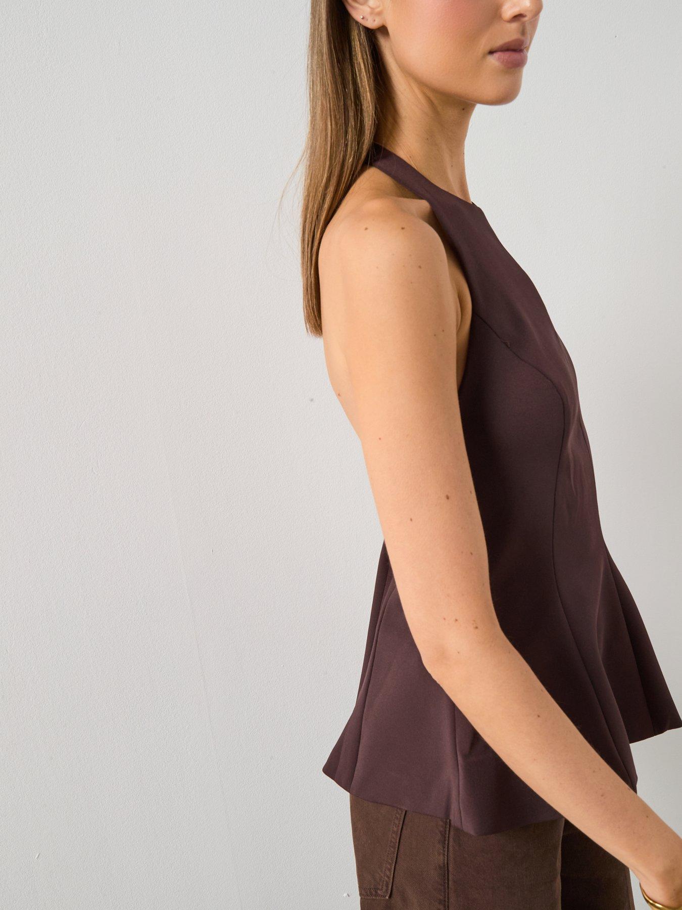  image of mango-halterneck-peplum-top-brown