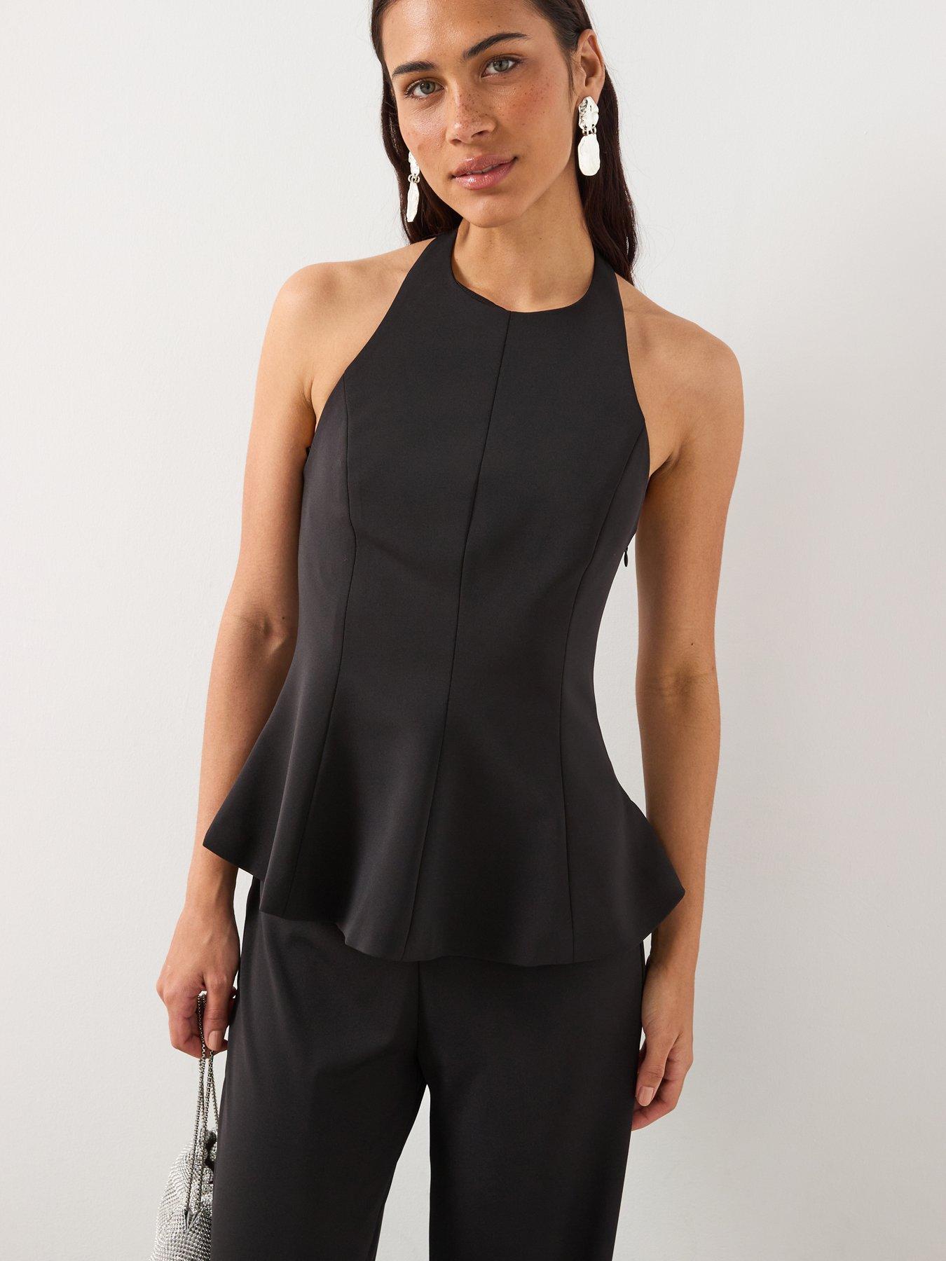 Mango Peplum Top With Halter Neck - Black
