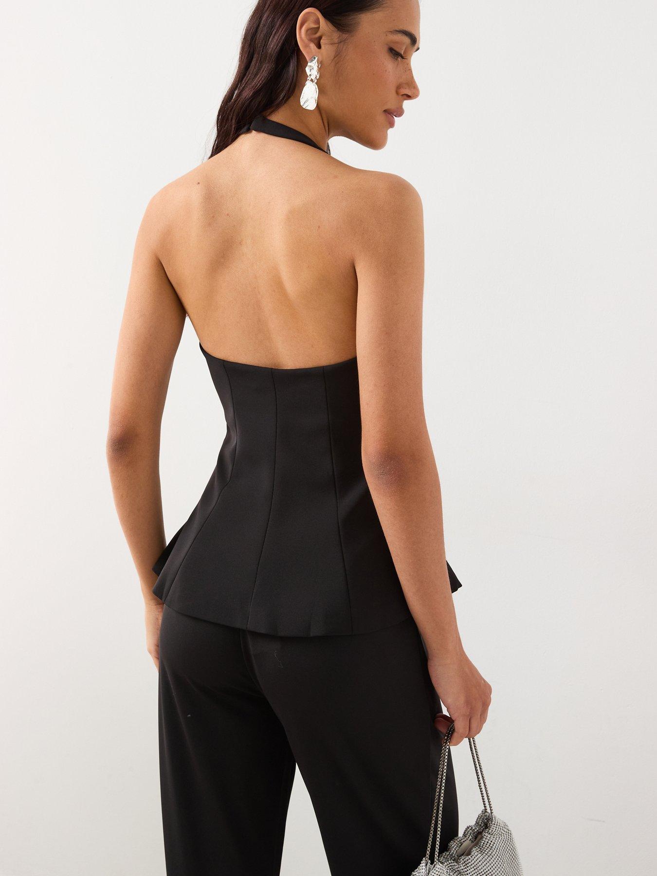 stillFront image of mango-peplum-top-with-halter-neck-black