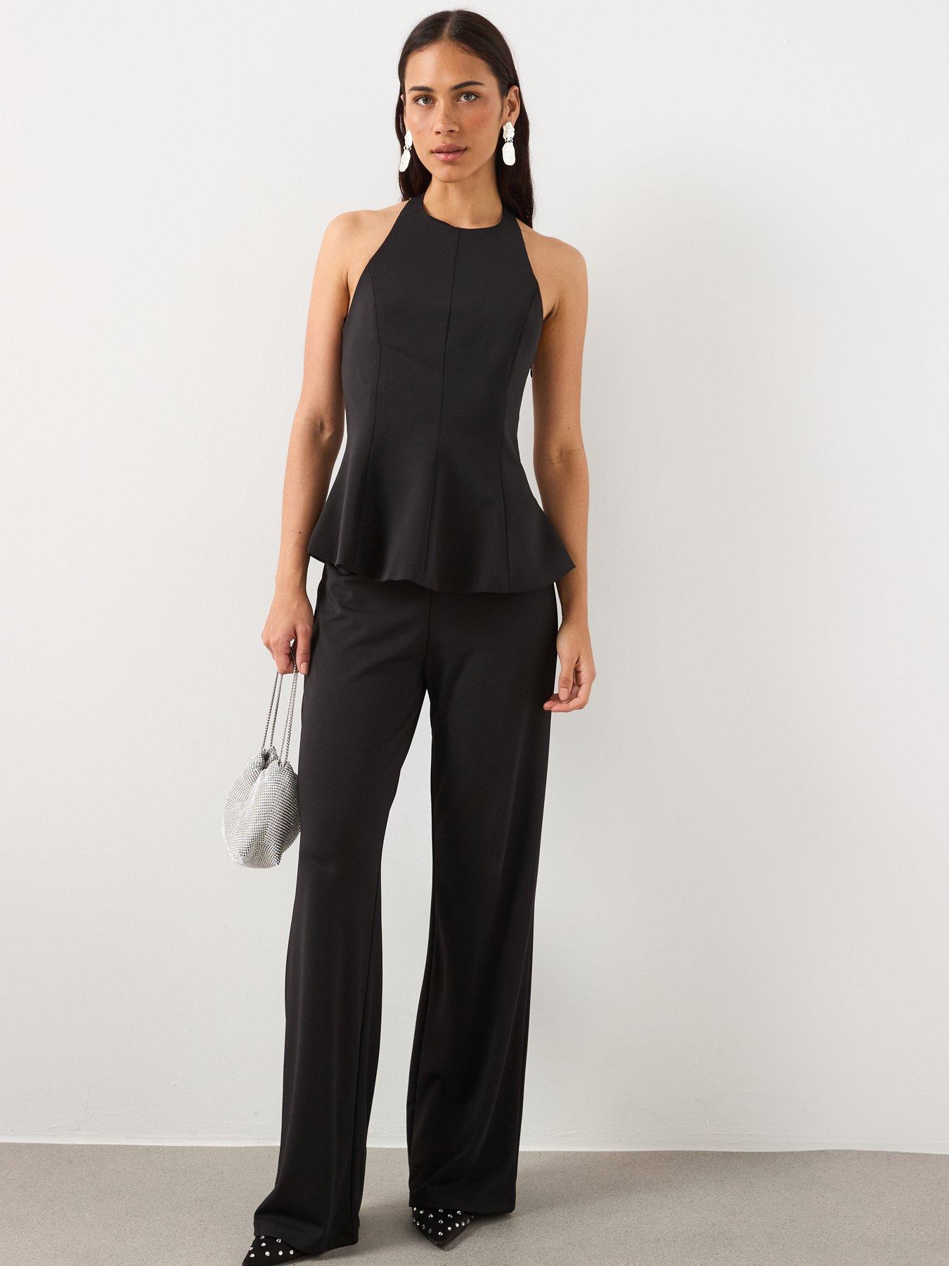  image of mango-peplum-top-with-halter-neck-black