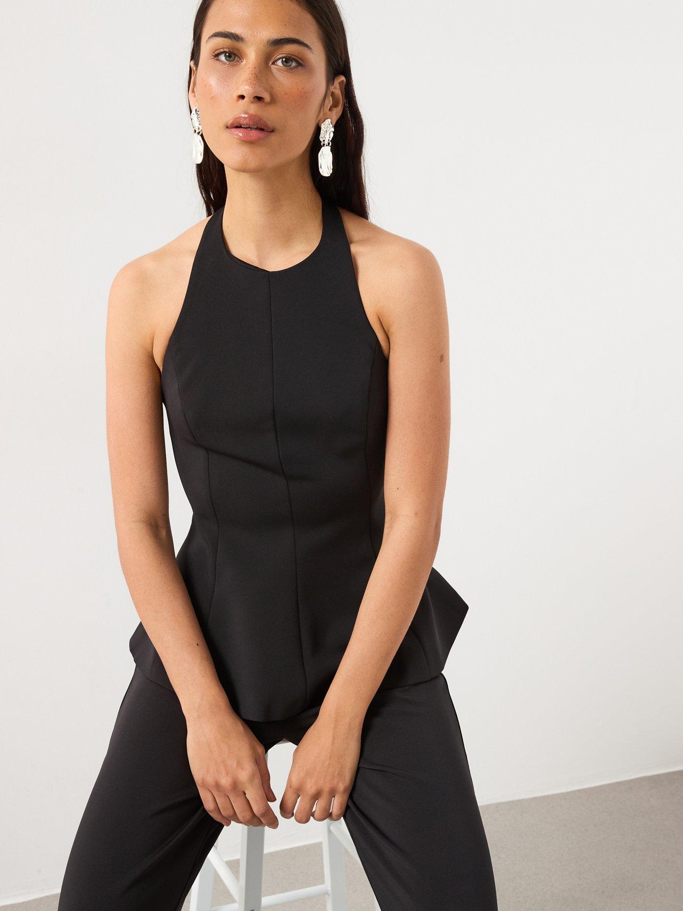  image of mango-peplum-top-with-halter-neck-black