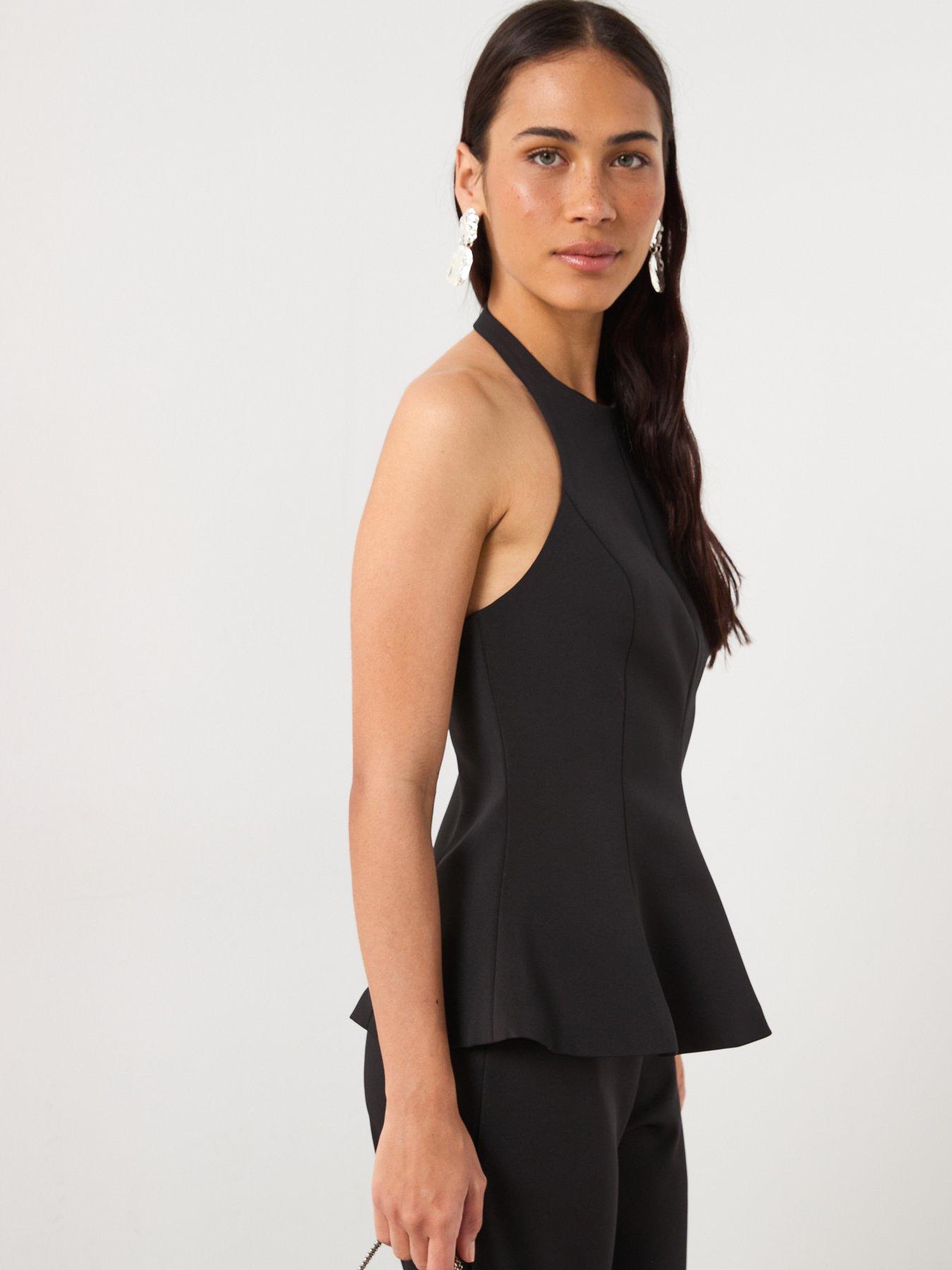  image of mango-peplum-top-with-halter-neck-black