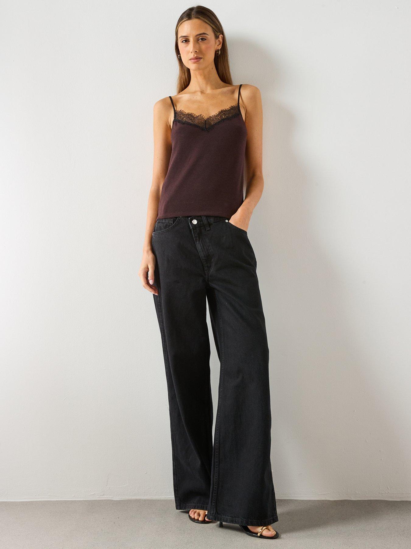  image of mango-knitted-lace-cami-top-burgundy