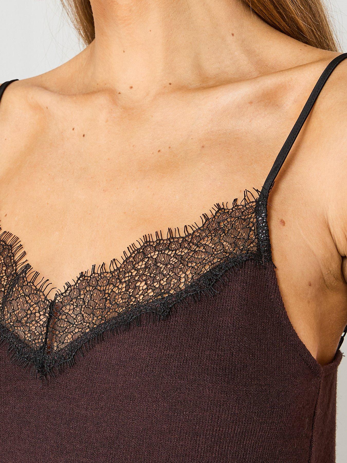  image of mango-knitted-lace-cami-top-burgundy