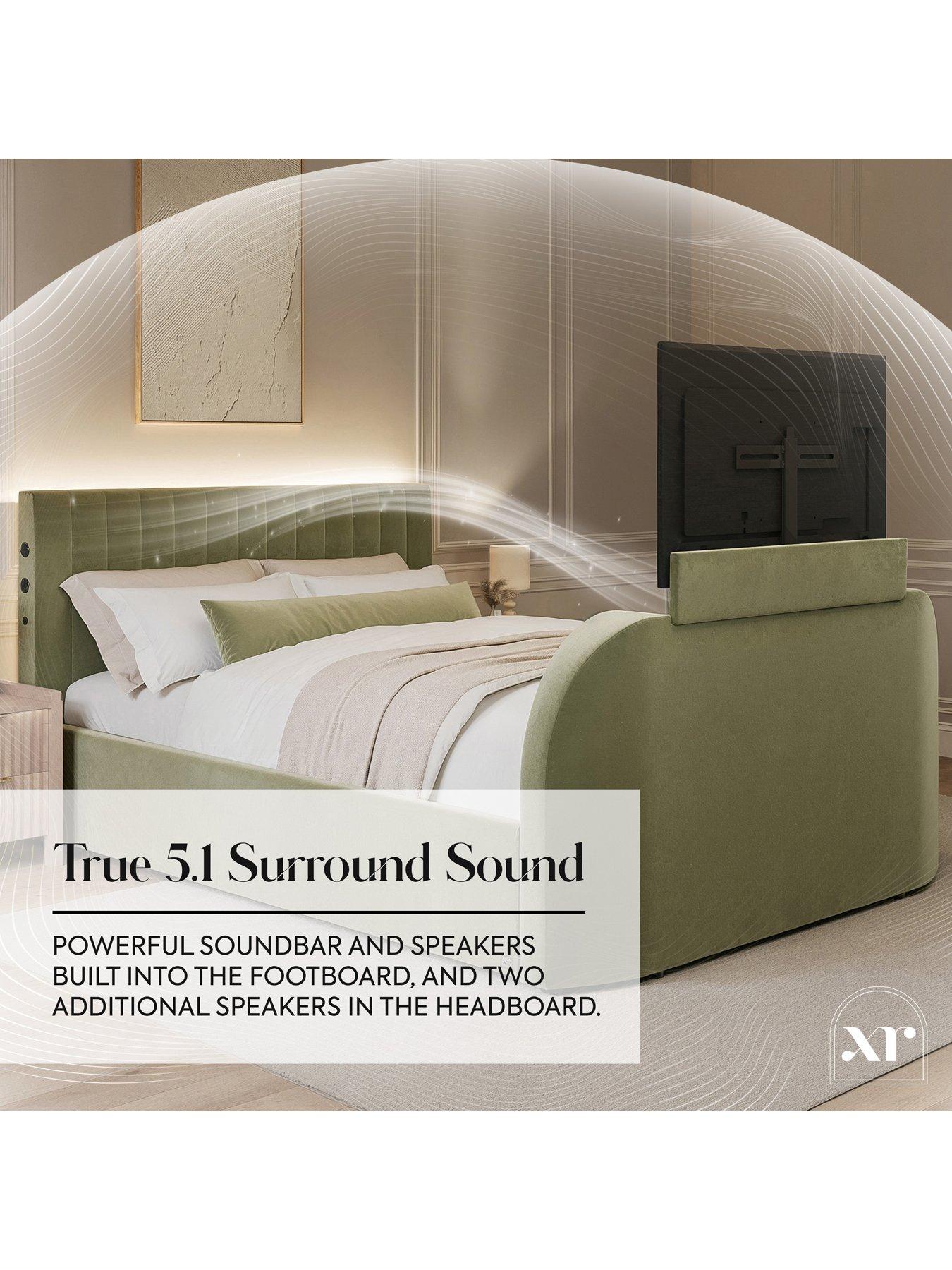  image of xr-living-maisie-51-true-surround-sound-bed-with-electric-tv-lift-and-app-controlled-led-lights