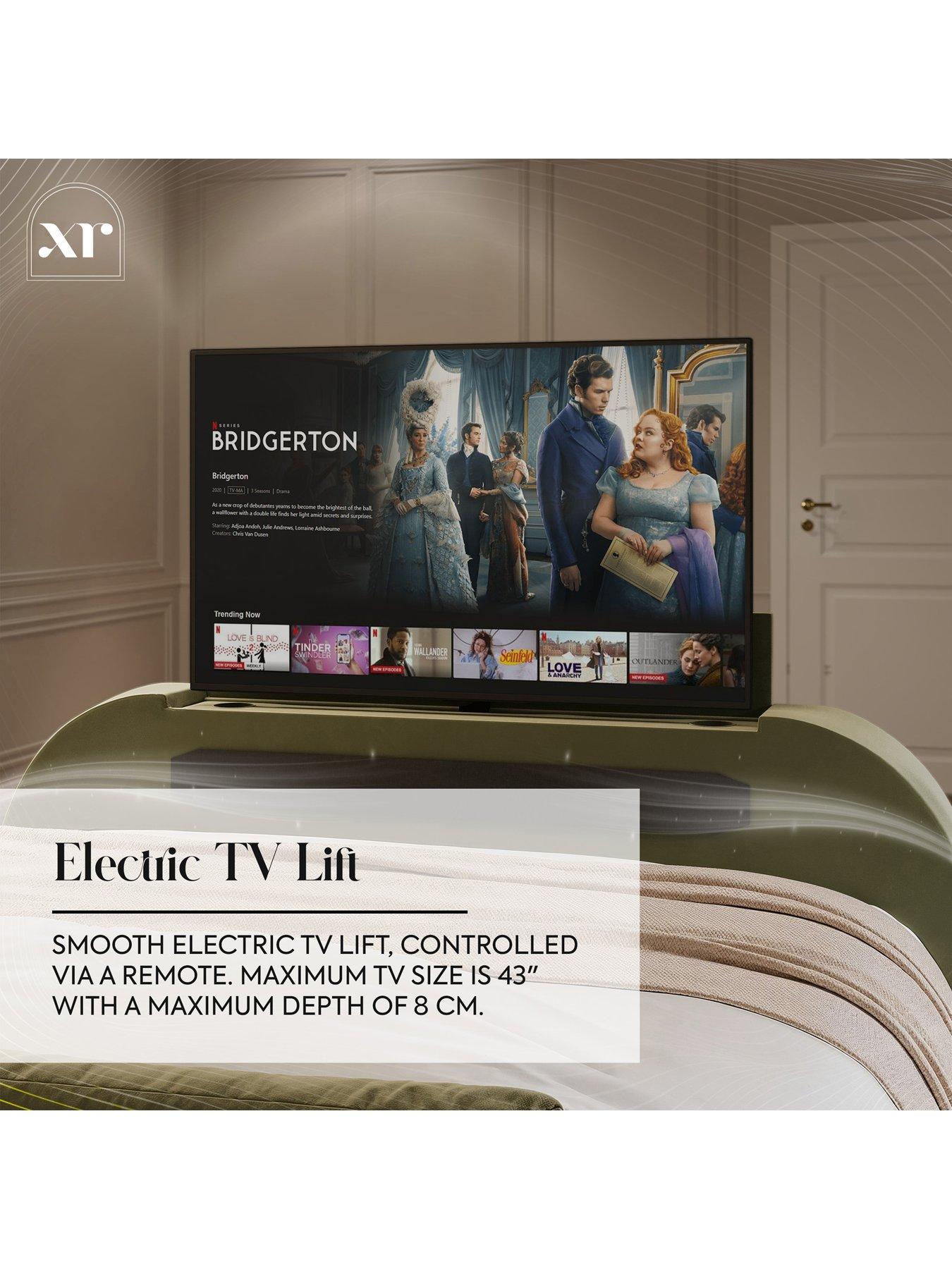  image of xr-living-maisie-51-true-surround-sound-bed-with-electric-tv-lift-and-app-controlled-led-lights