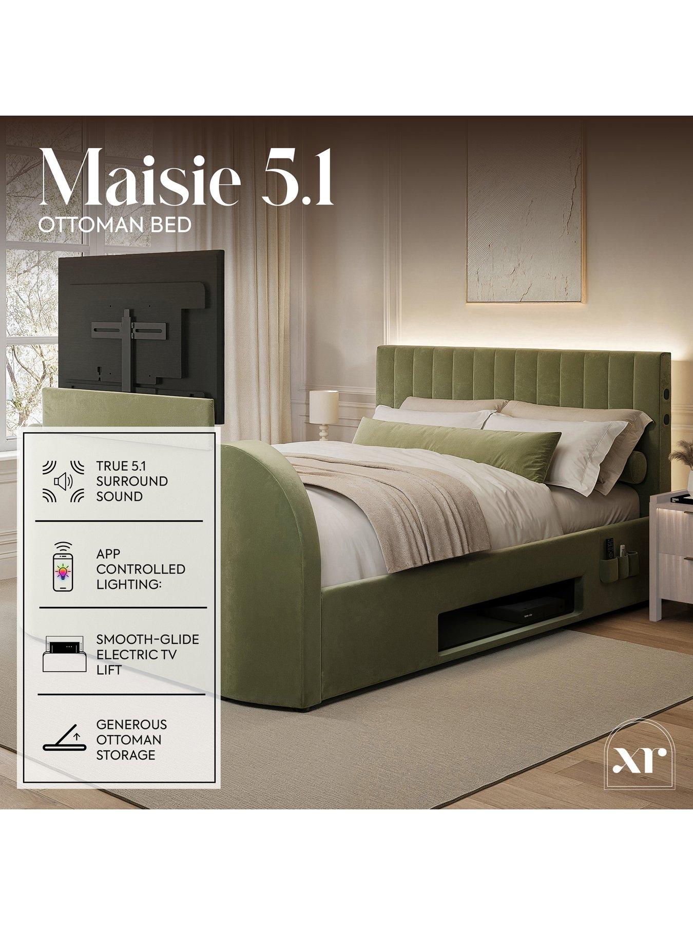  image of xr-living-maisie-51-true-surround-sound-bed-with-electric-tv-lift-and-app-controlled-led-lights